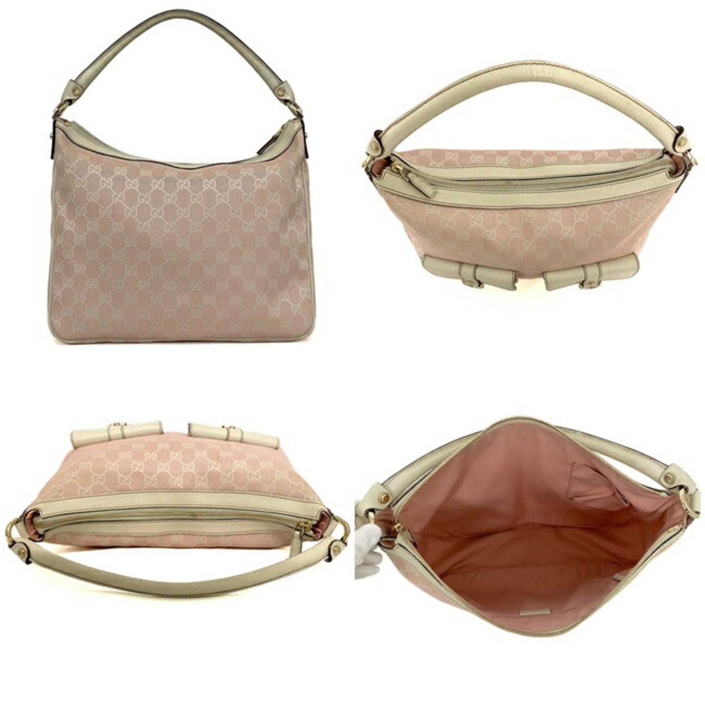 Gucci Bag Pink White Abbey 153025 Canvas Leather GUCCI Ladies GG