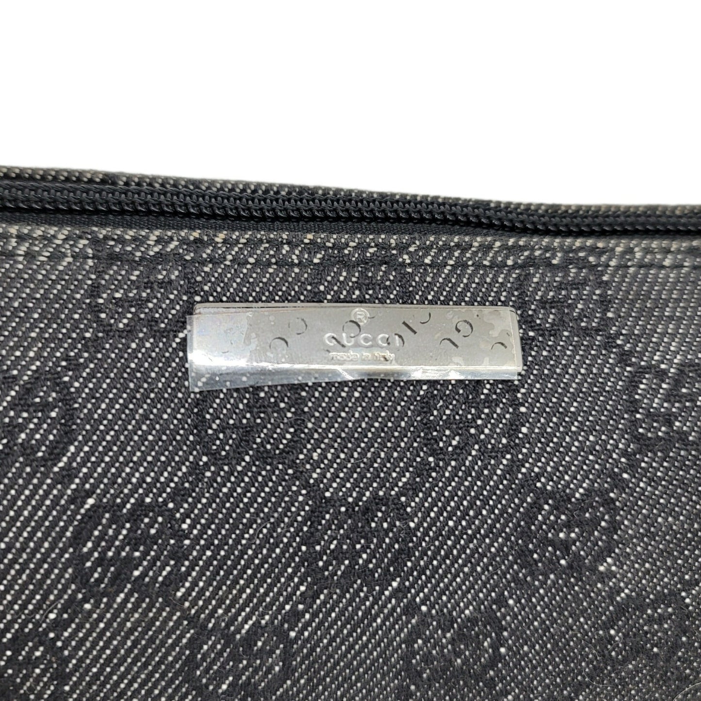 GUCCI 07198 Gray Black Pouch Handbag Back Canvas Leather Women Men Unisex