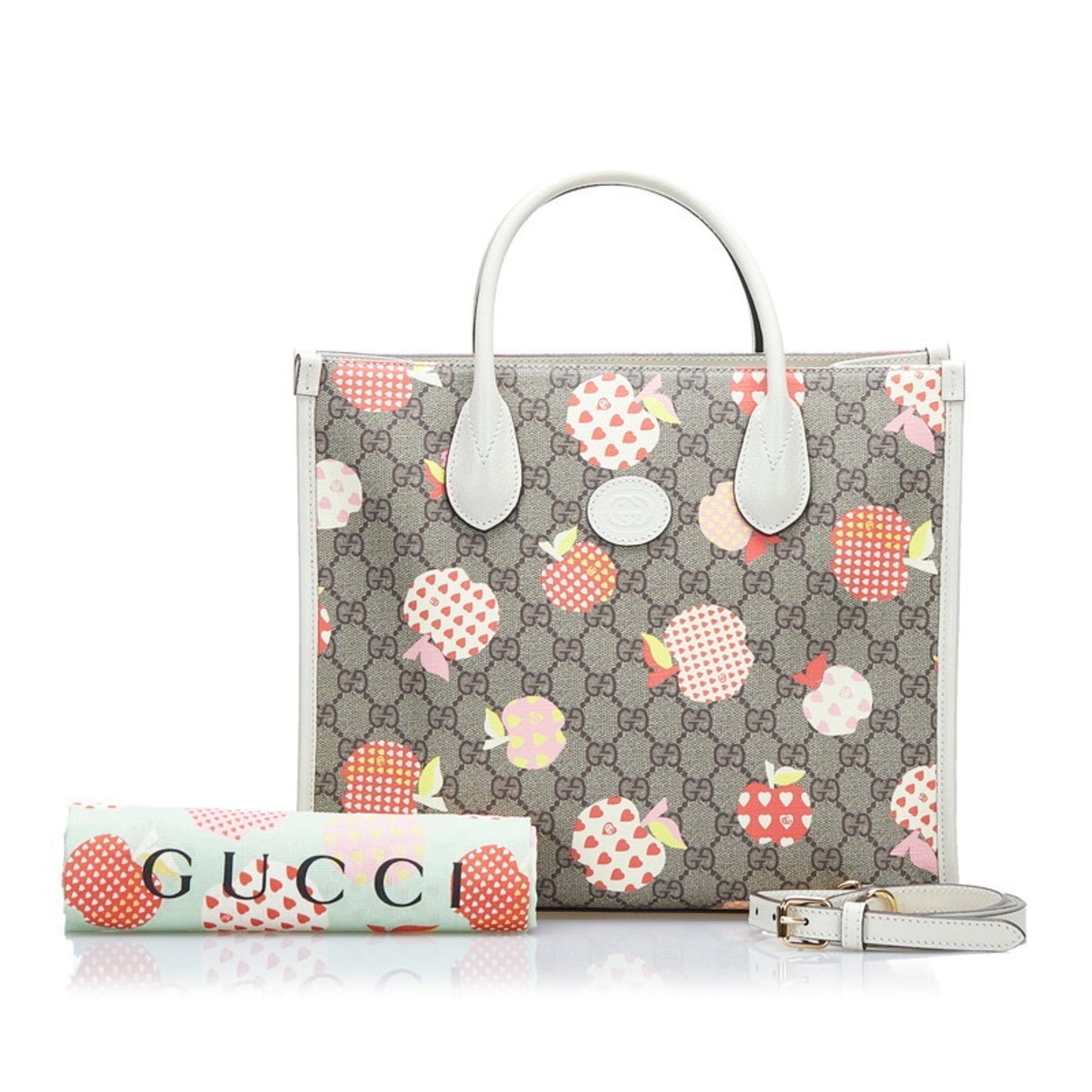 Gucci GG Supreme Apple Heart Lebom Small Tote Bag Shoulder 659983 Beige White Multicolor PVC Leather Ladies Gucci