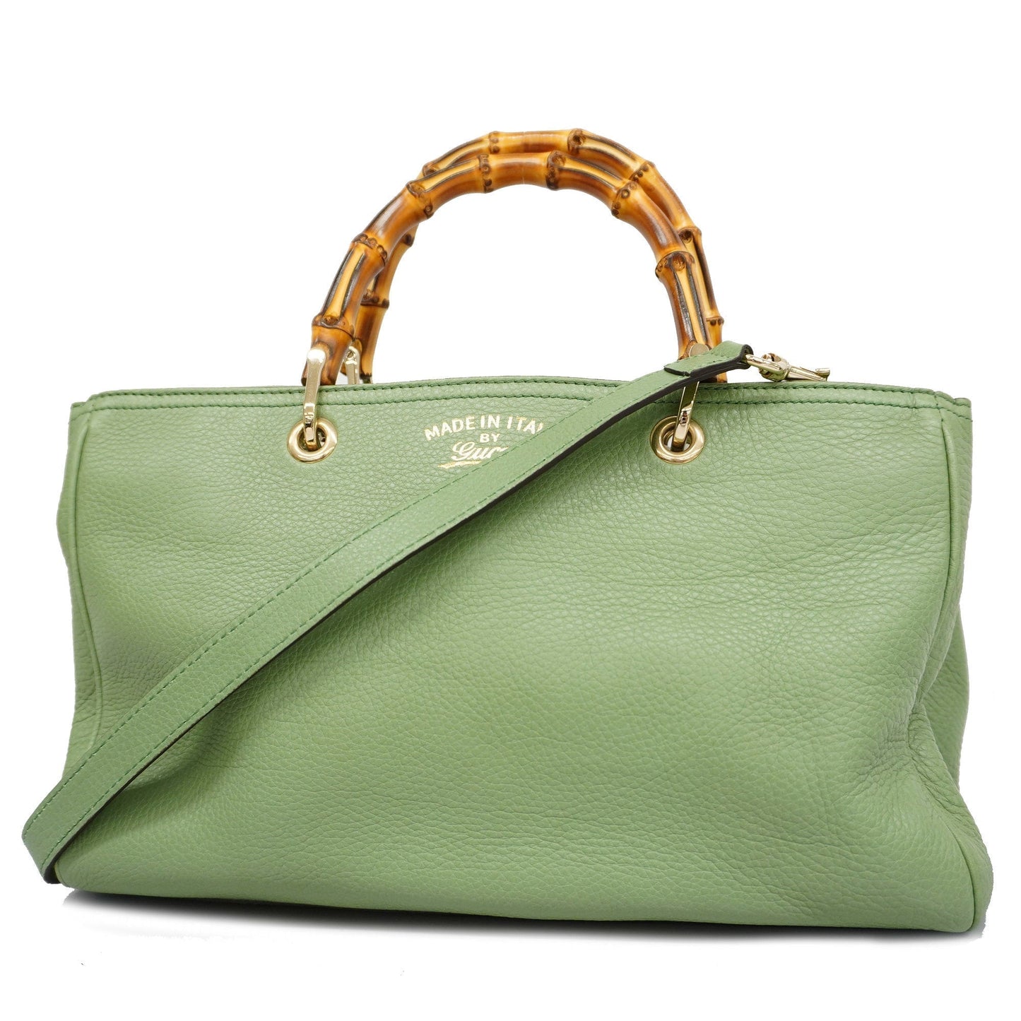 GUCCI Bamboo 2way Bag 323660 Leather Handbag,Shoulder Bag Light Green