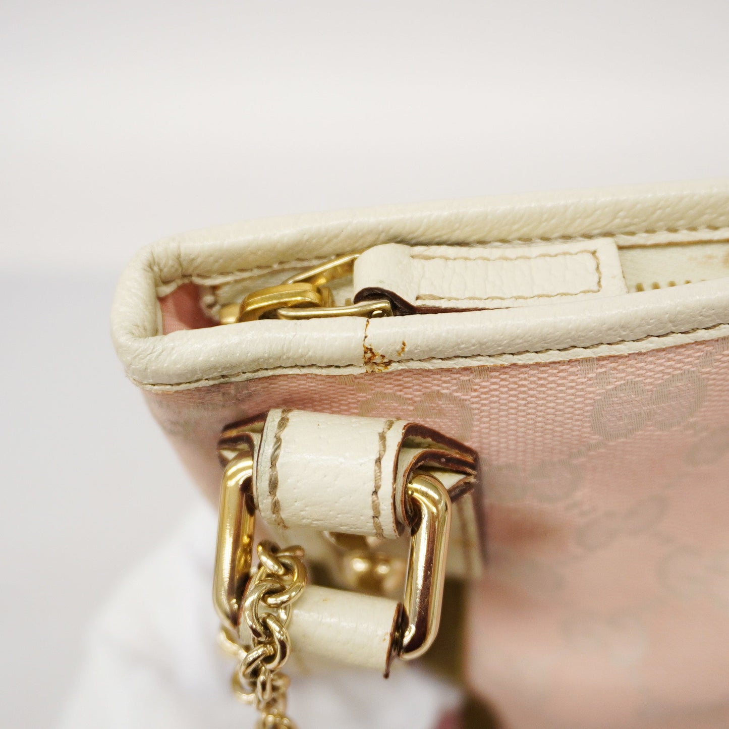 Gucci Sherry Line 144388 Women's GG Canvas,Leather Shoulder Bag Ivory,Pink