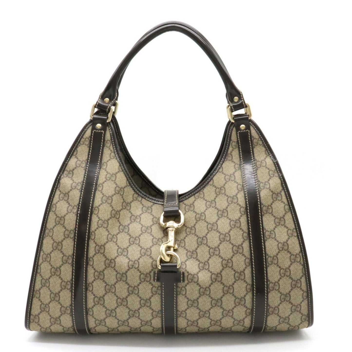 GUCCI Jackie GG Plus Supreme Shoulder Bag PVC Leather Khaki Beige Dark Brown 203494