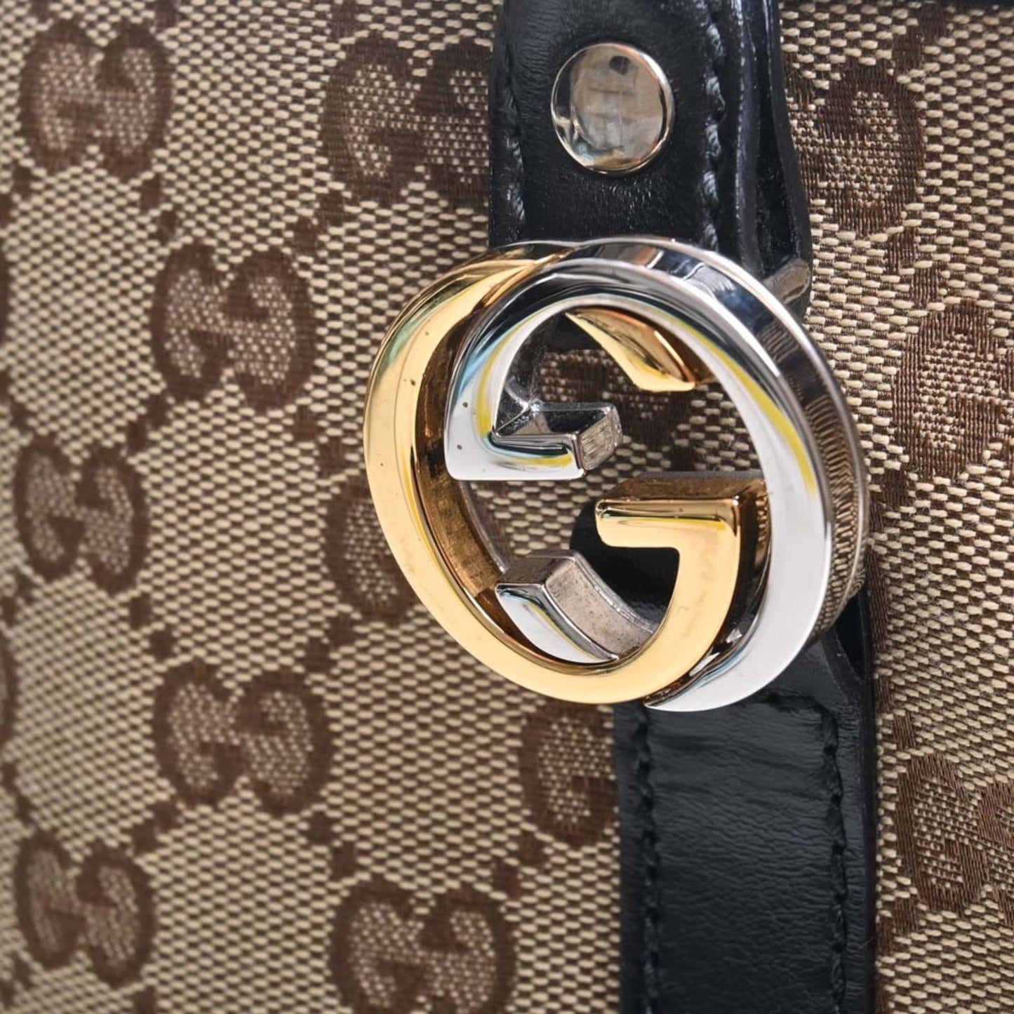 GUCCI GG Canvas Twins Tote Bag 232957 Beige/Black Women's