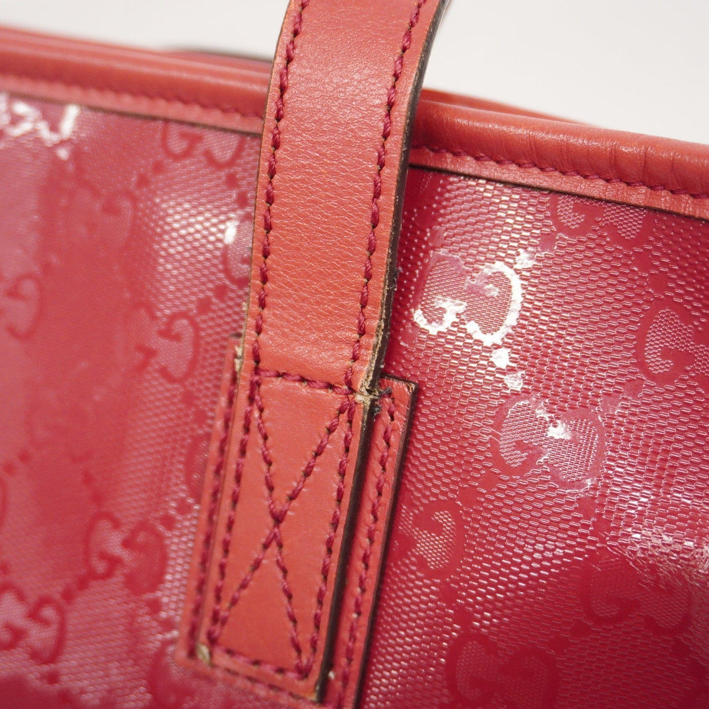 GUCCI GG Imprime 211137 Women's Leather Tote Bag Red Color