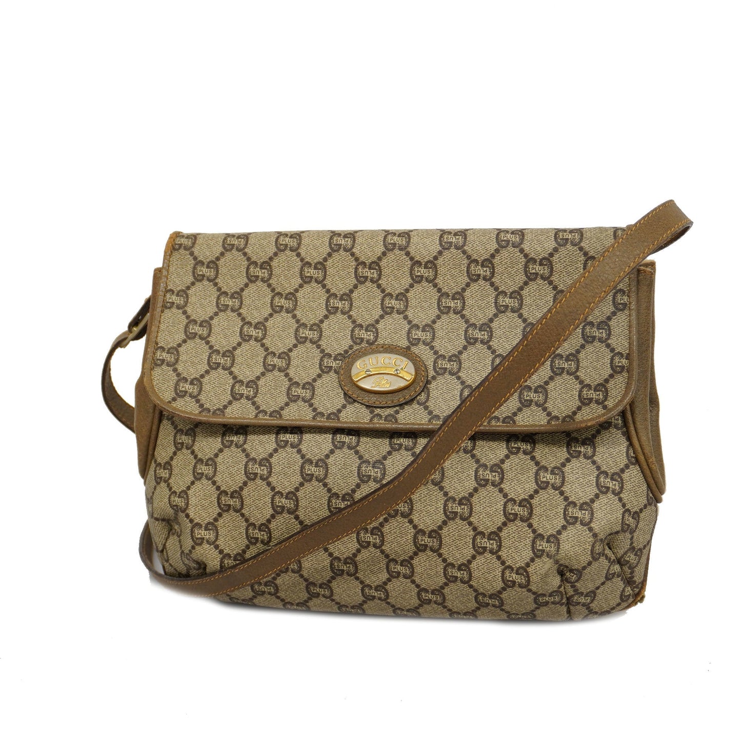 GUCCI GG Plus 122754 PVC Shoulder Bag Beige,Brown
