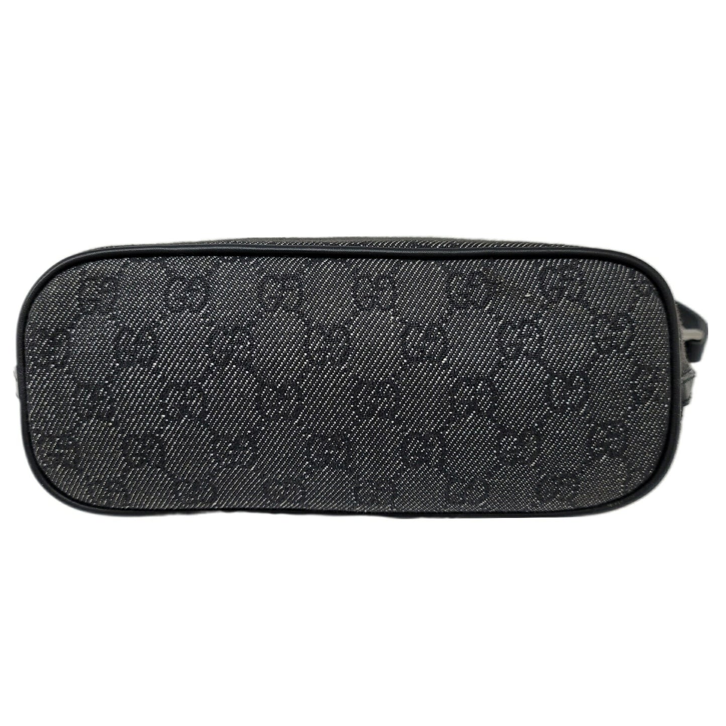 GUCCI 07198 Gray Black Pouch Handbag Back Canvas Leather Women Men Unisex