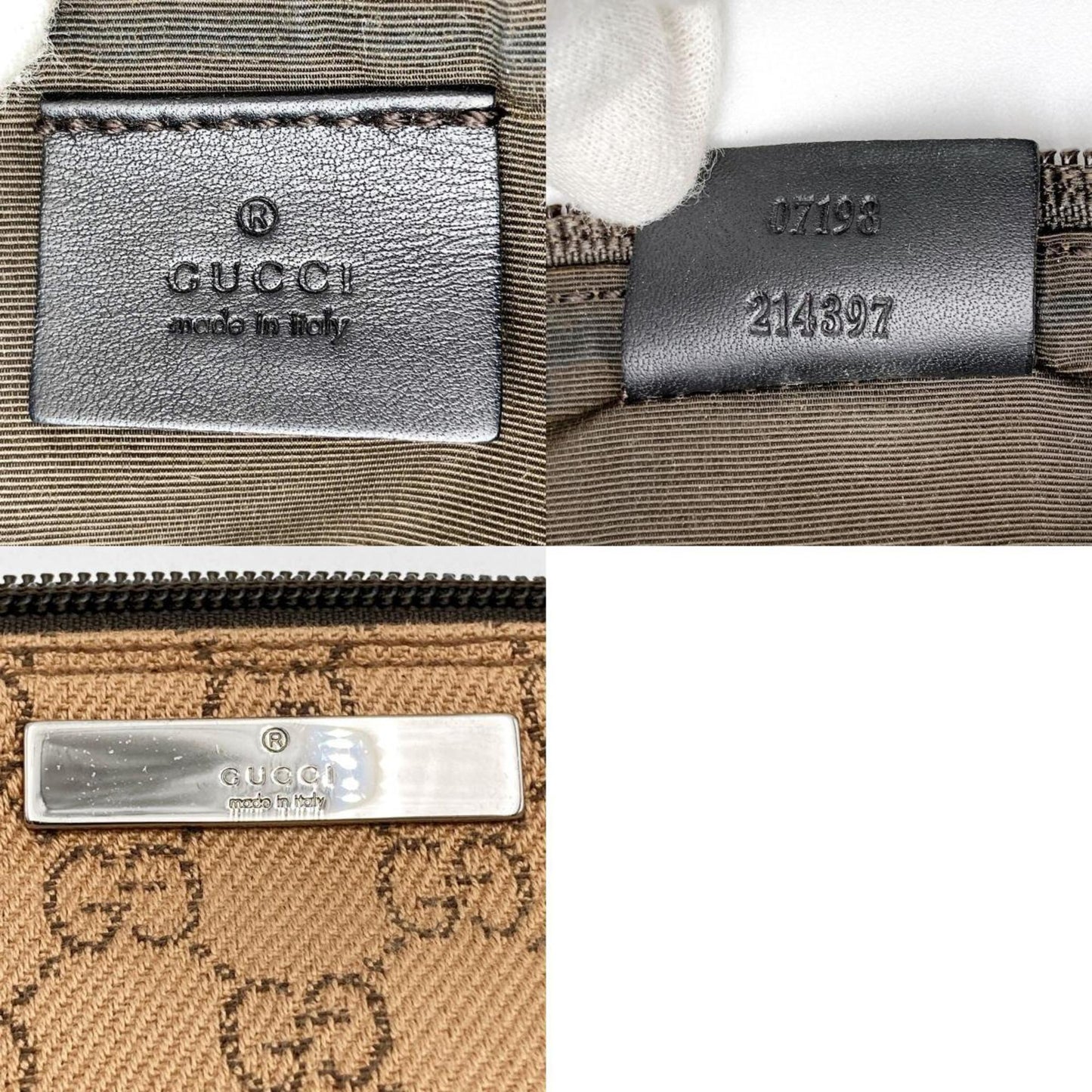 GUCCI 07198 Accessory Pouch Cosmetic Camel x Dark Brown GG Canvas Women's