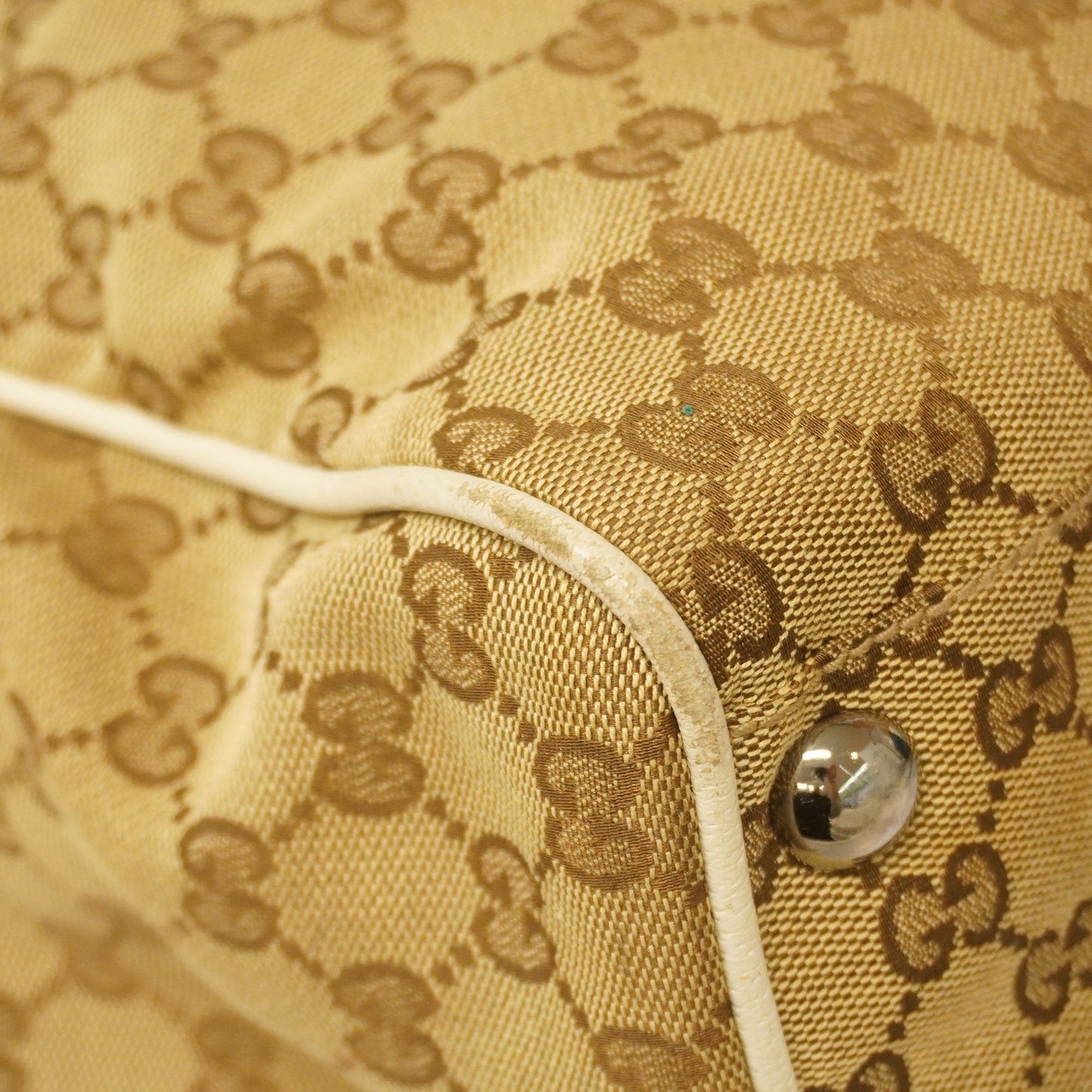 Gucci Tote Bag GG Canvas 153213 Beige Silver metal
