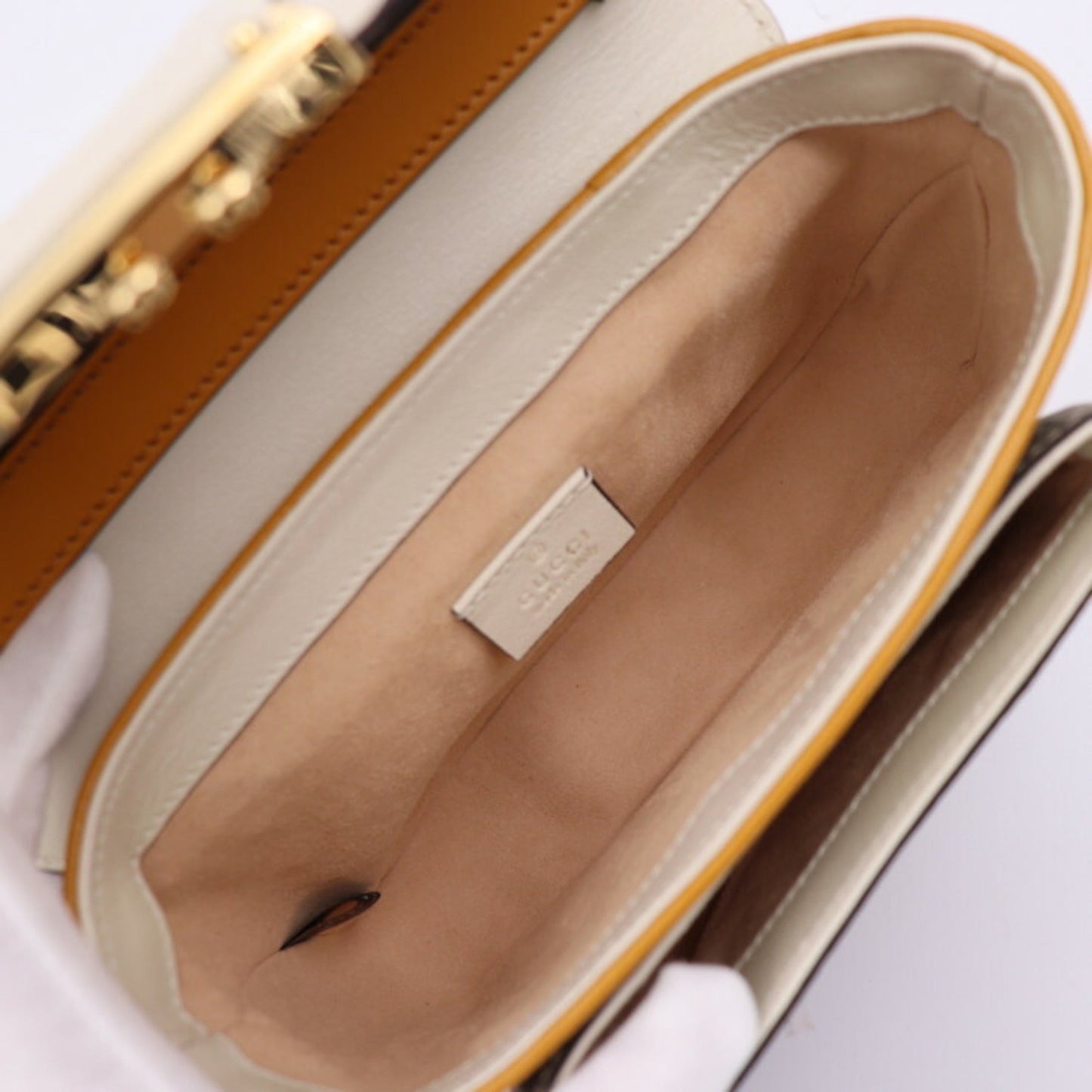 GUCCI Shoulder Bag 658487 Leather GG Supreme Canvas Ivory Dark Leaves Beige Ebony Gold Hardware Padlock 2WAY Handbag