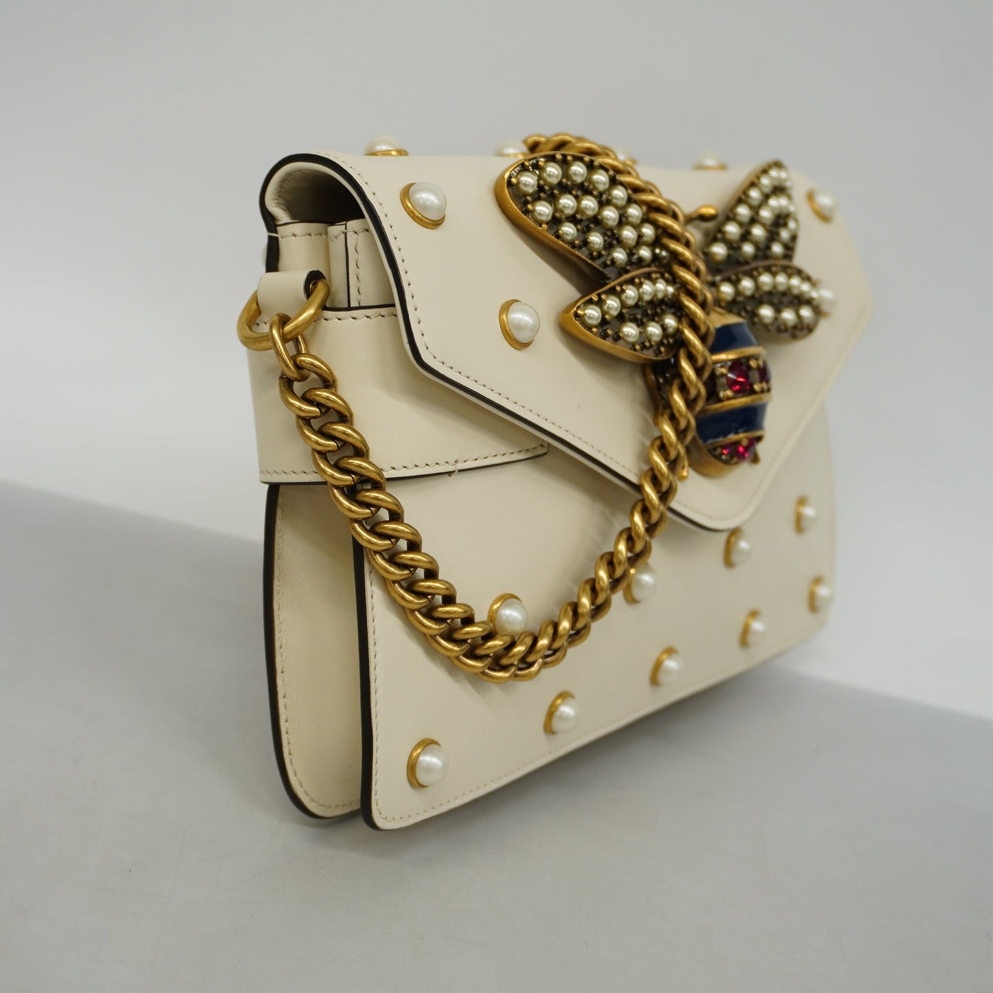 GUCCIAuth Broadway 453778 Women's Undefined,Leather Shoulder Bag Ivory