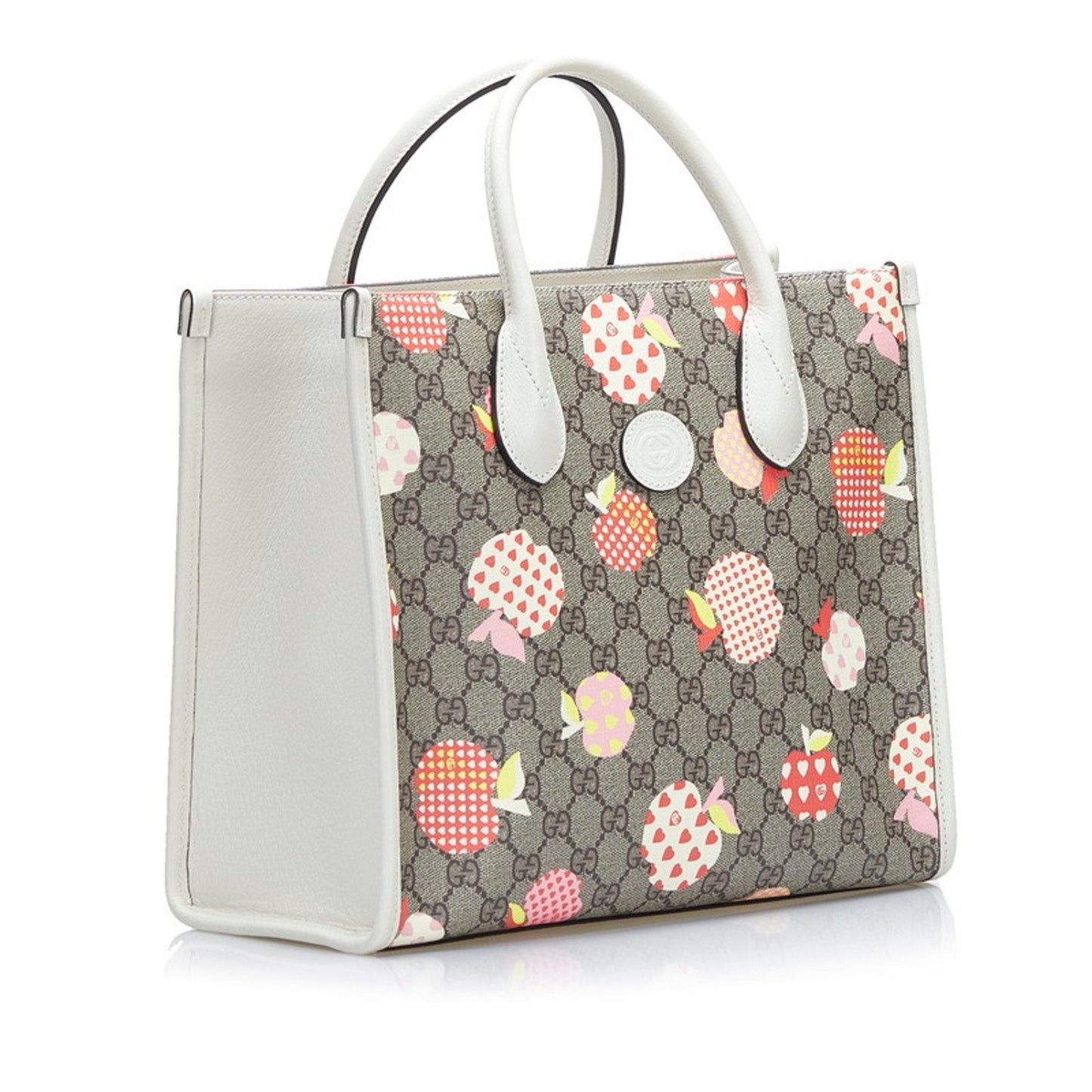 Gucci GG Supreme Apple Heart Lebom Small Tote Bag Shoulder 659983 Beige White Multicolor PVC Leather Ladies Gucci
