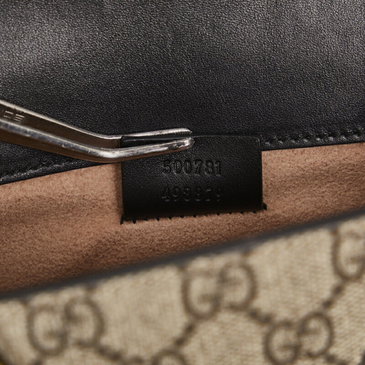 GUCCI Ogilide Shoulder Bag 500781 Black Gold Beige Leather PVC Women's