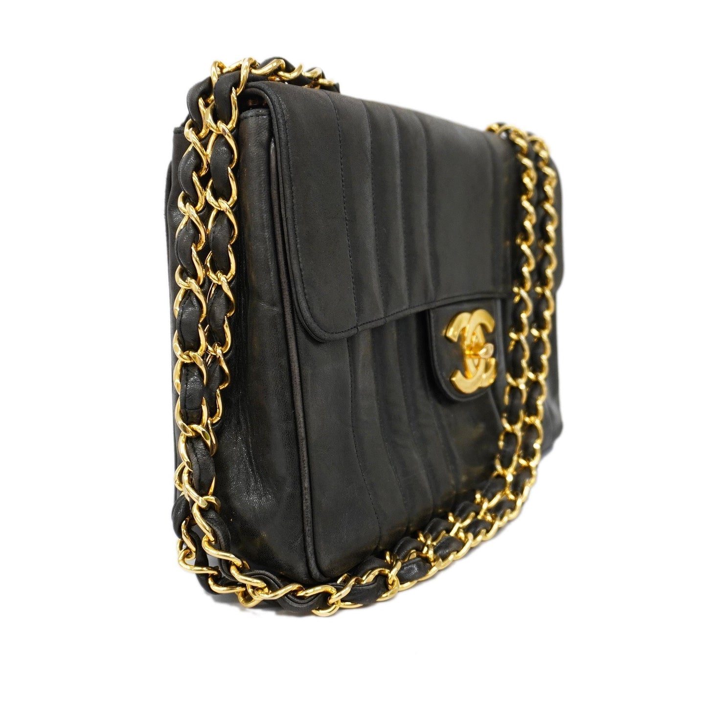 CHANELAuth Mademoiselle W Chain Women's Leather Shoulder Bag Black
