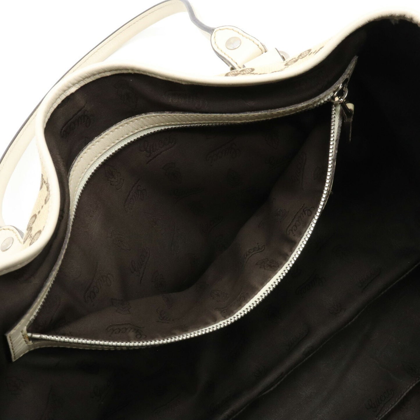 GUCCI GG Twins Canvas Tote Bag Shoulder Leather Khaki Beige Ivory 232957