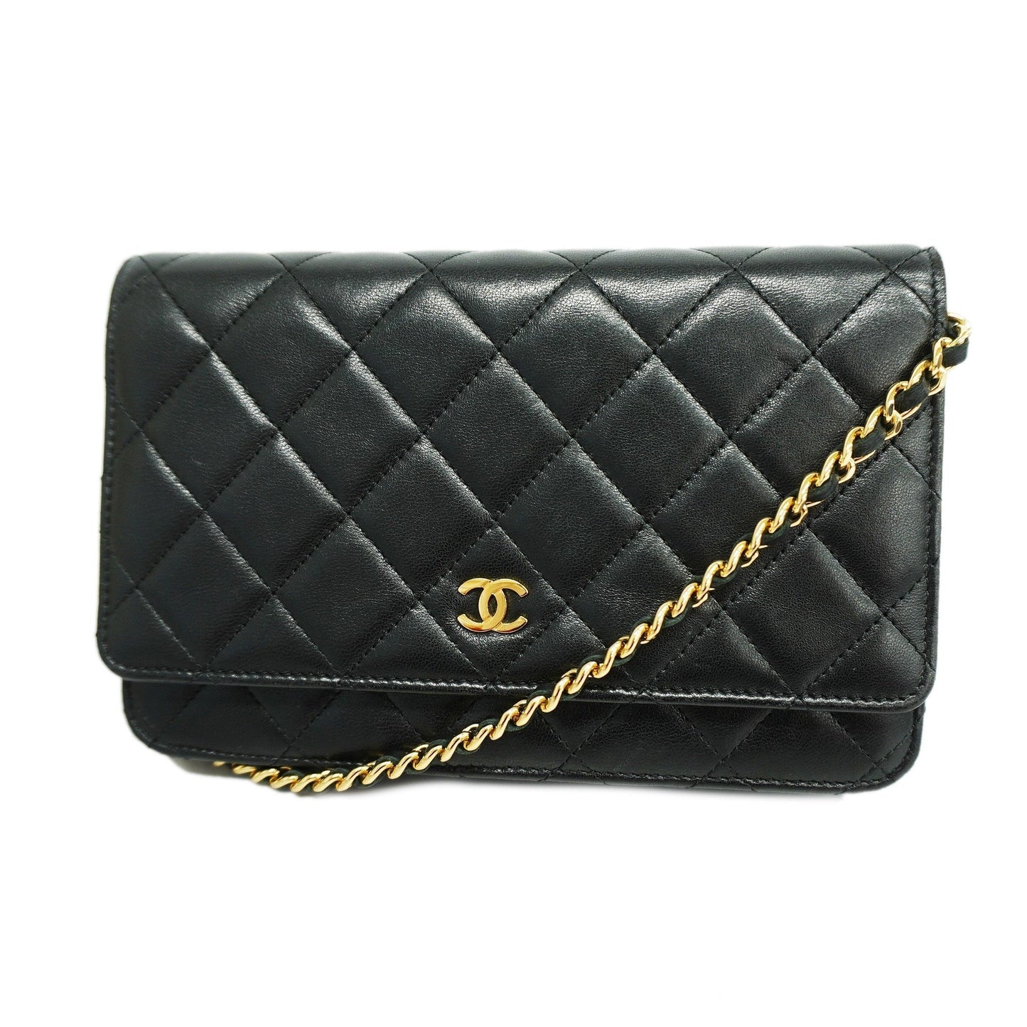 ChanelAuth Matelasse Chain Shoulder Gold Hardware Lambskin Wallet Black