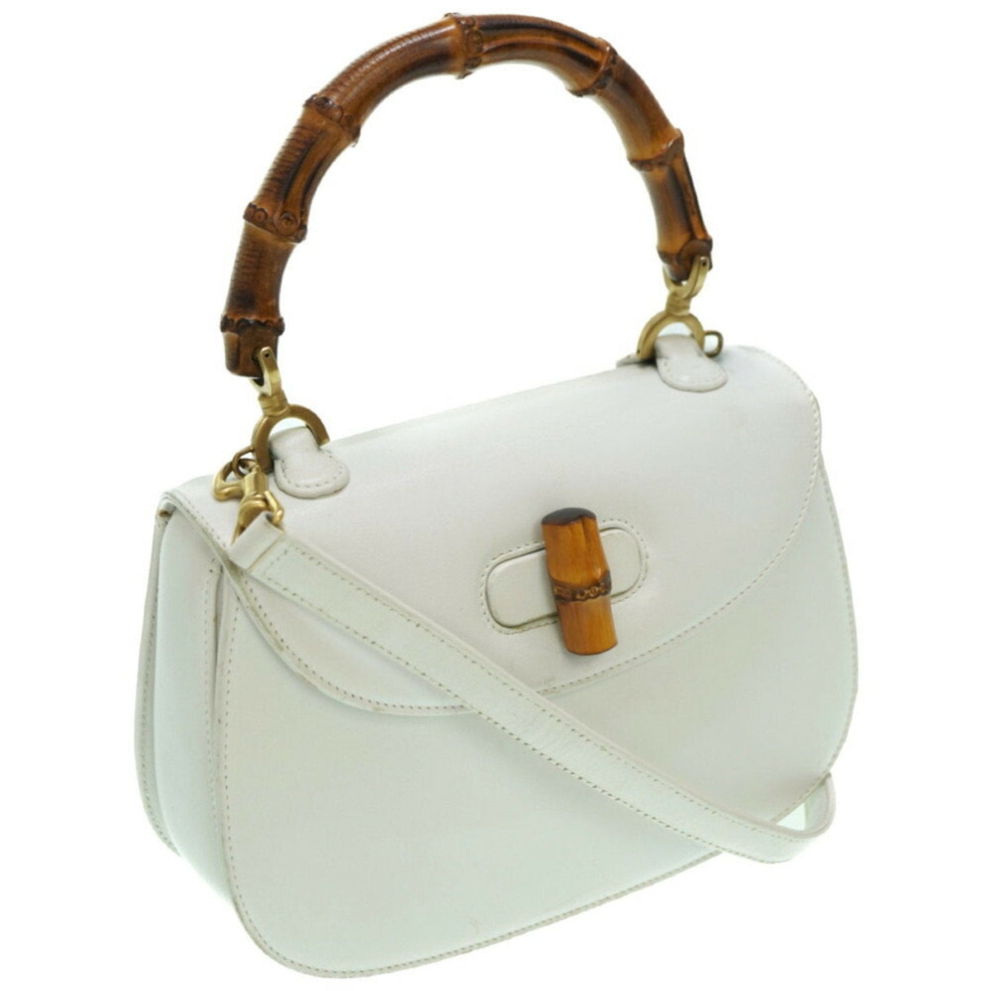 GUCCI bamboo shoulder handbag leather white strap