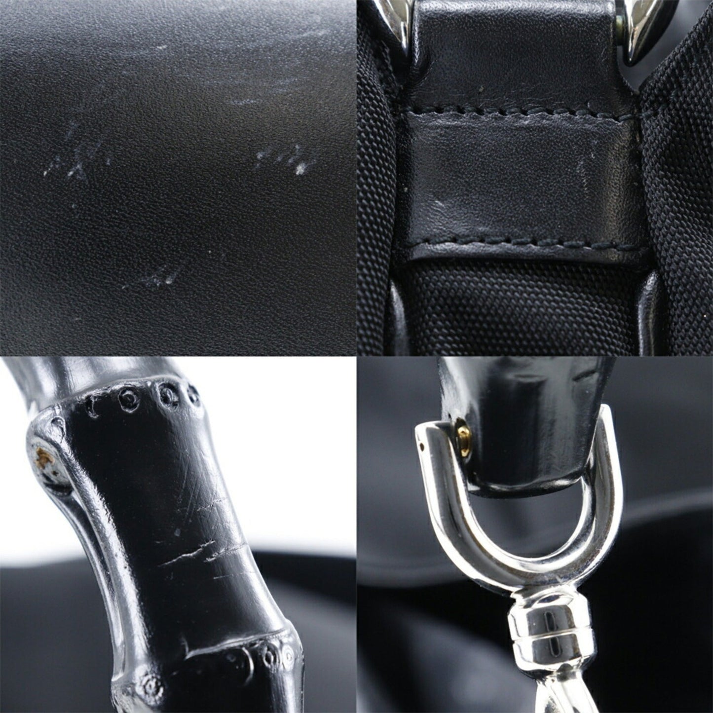 GUCCI Bamboo Handbag 001-0577 Nylon Canvas Made in Italy Black Shoulder 2way A4 Magnetic Type Ladies