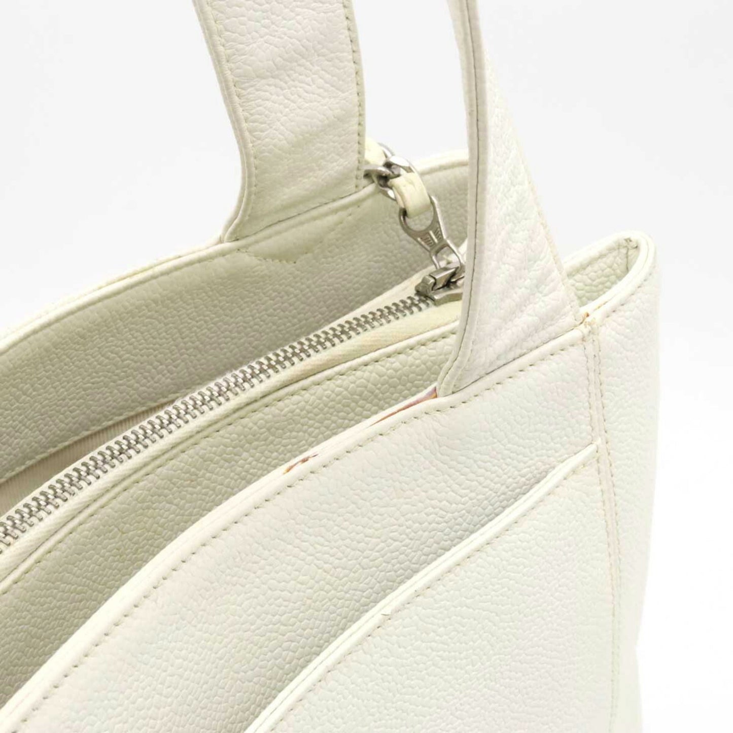 CHANEL tote bag shoulder caviar skin leather white