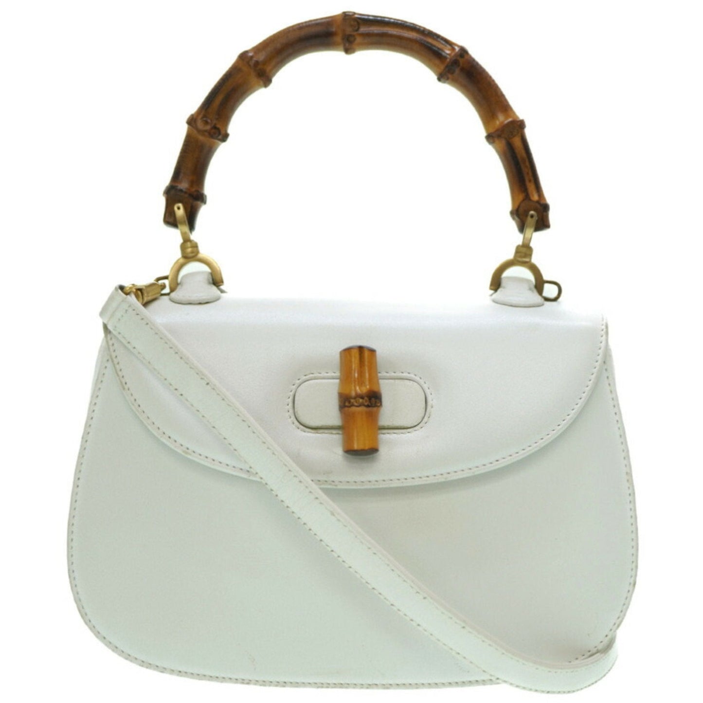 GUCCI bamboo shoulder handbag leather white strap