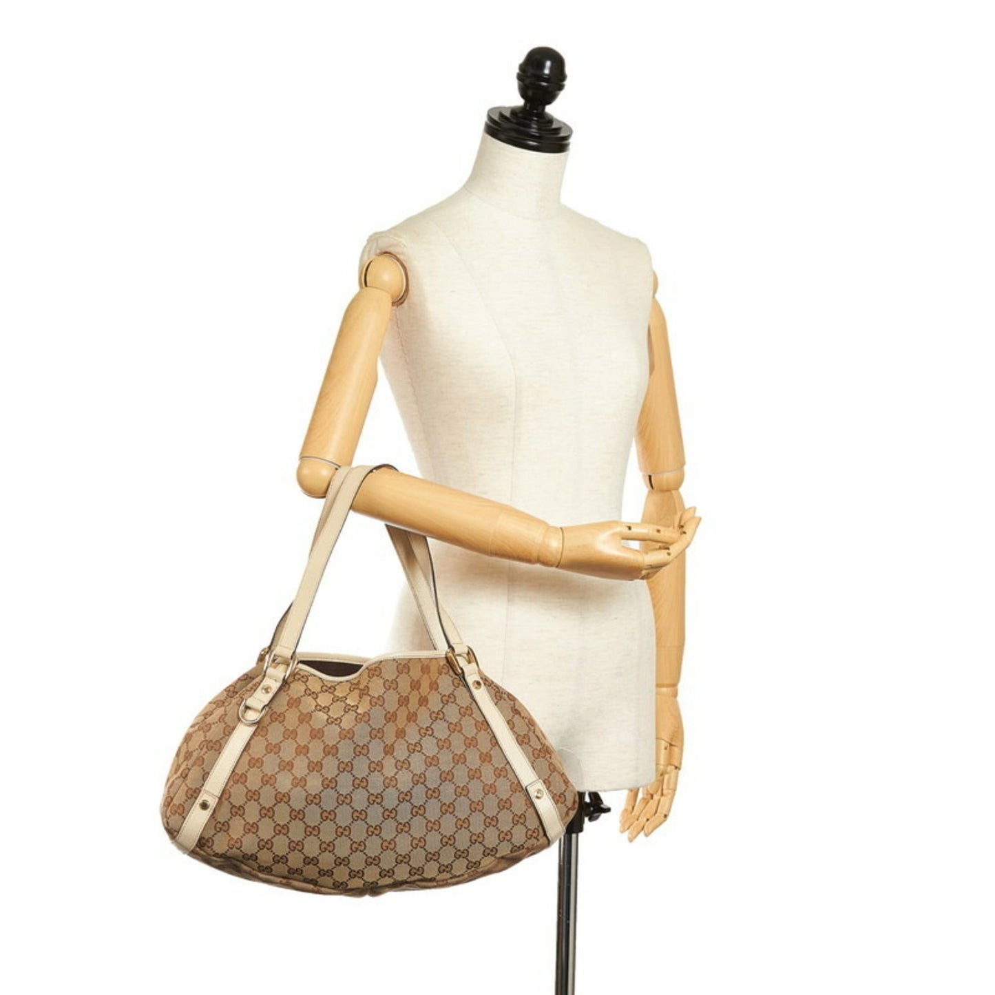 Gucci GG Canvas Tote Bag 130736 Brown White Leather Ladies GUCCI