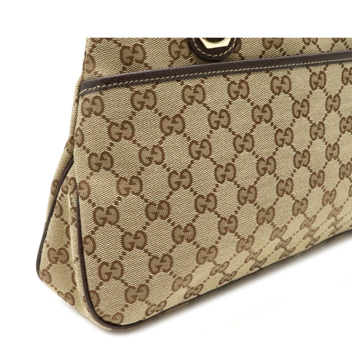 Gucci GG canvas tote bag shoulder leather khaki beige dark brown 163288