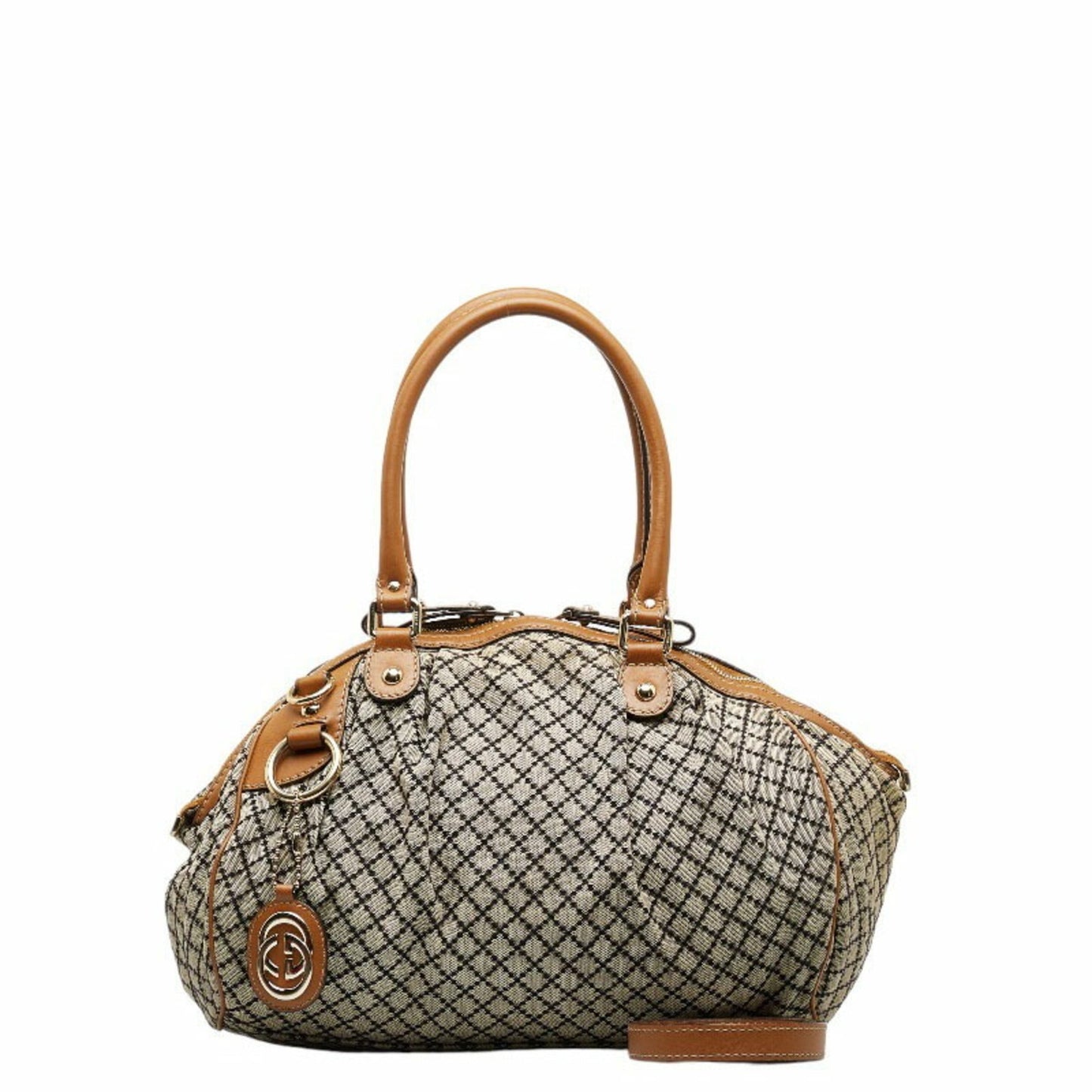GUCCI Diamante Sookie Handbag Shoulder Bag 2WAY 223974 Beige Black Canvas Leather Ladies