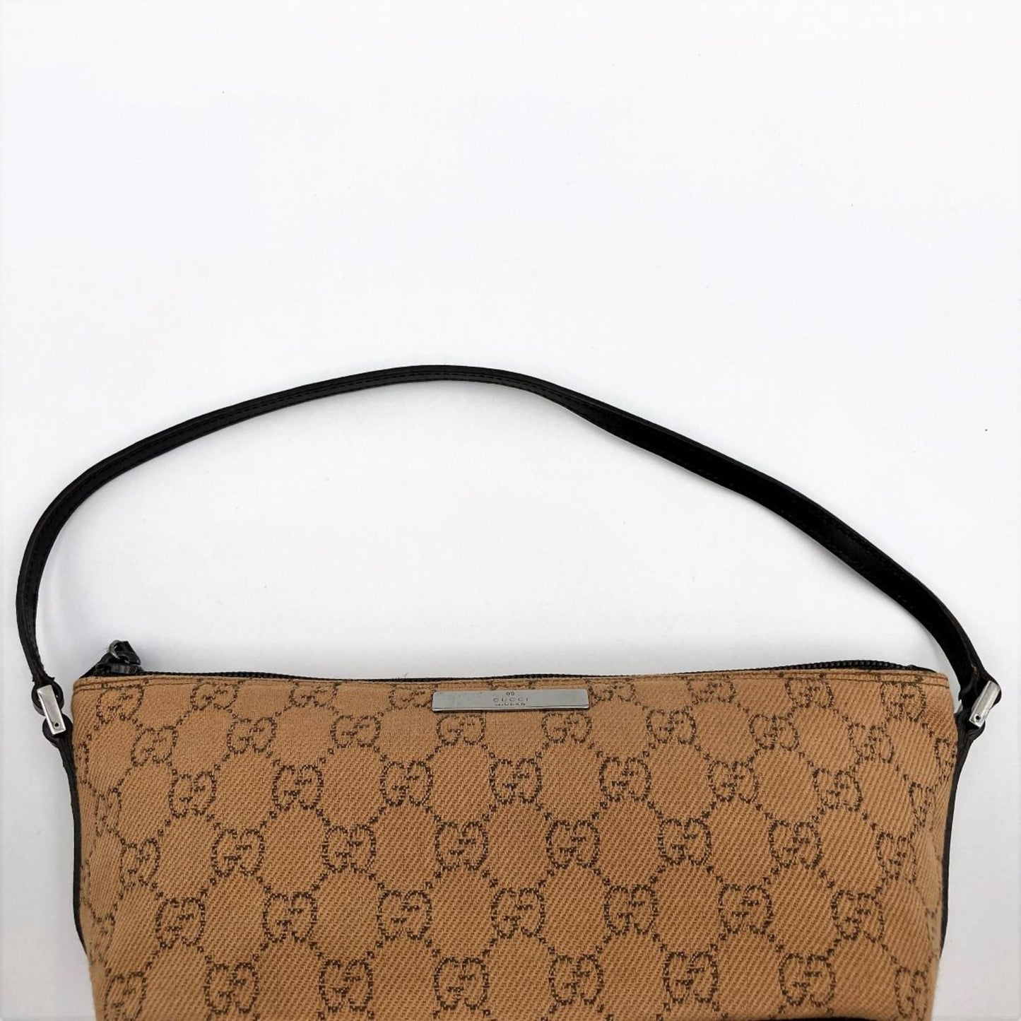GUCCI 07198 Accessory Pouch Cosmetic Camel x Dark Brown GG Canvas Women's