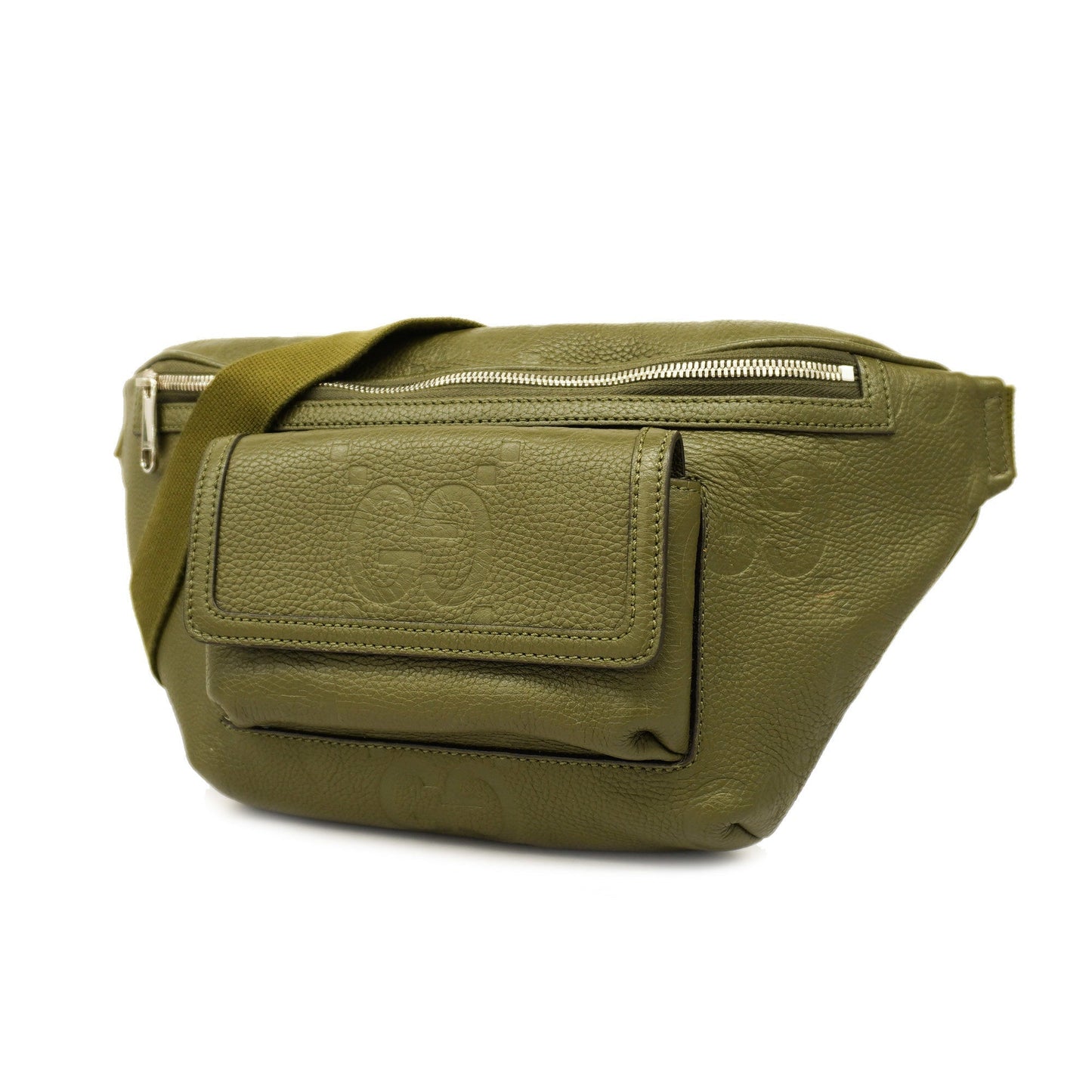 GUCCI Jumbo GG 645093 Men's Leather Sling Bag Khaki