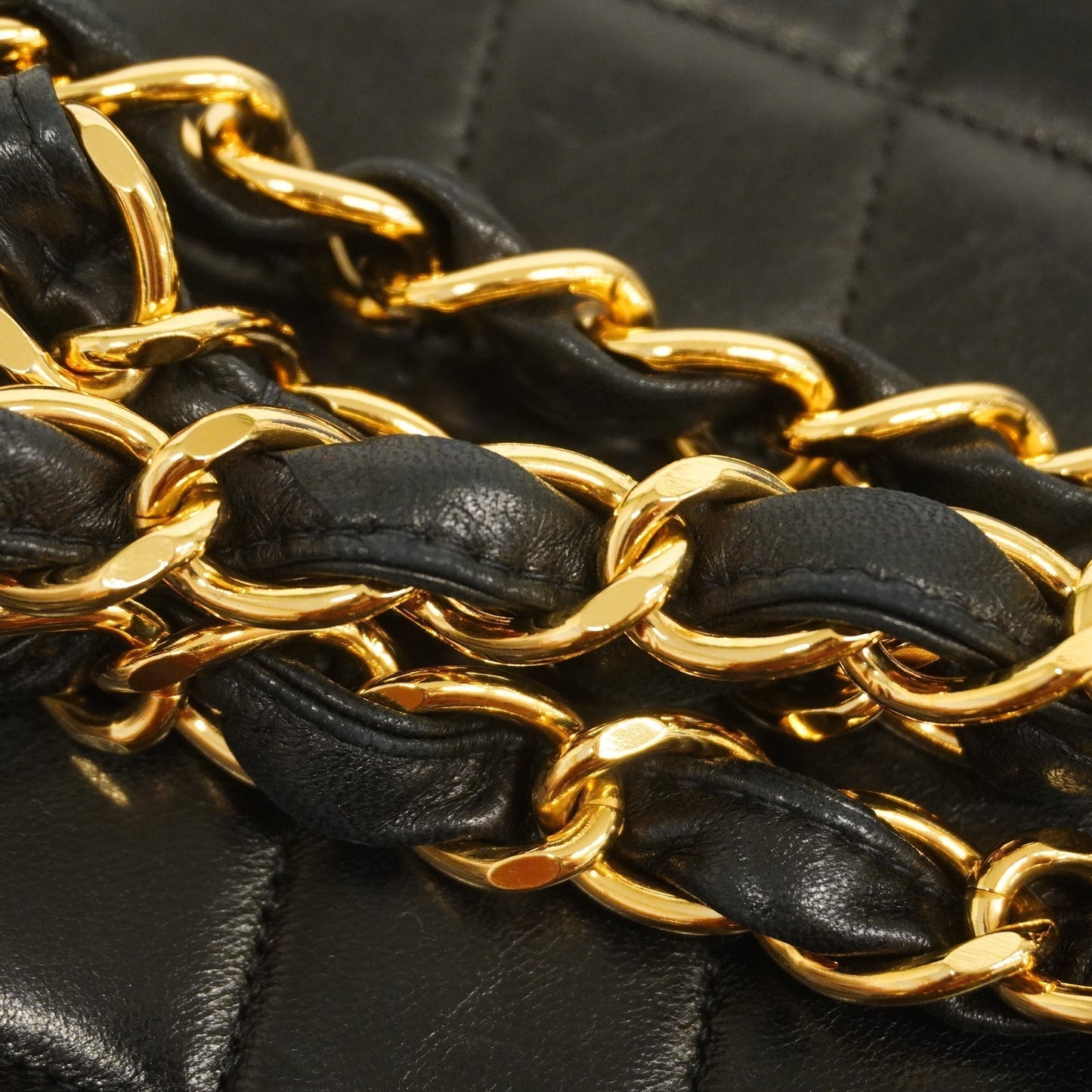 CHANEL Big Matelasse W Chain Women's Leather Shoulder Bag Black