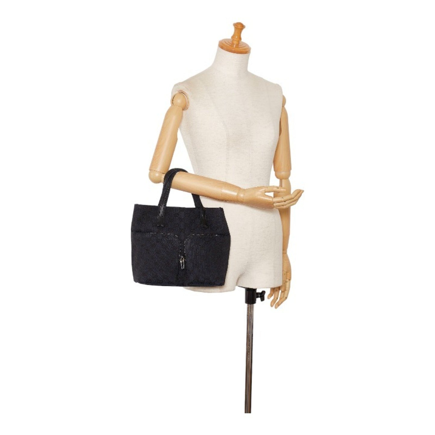 GUCCI GG canvas handbag tote bag 0021080 black leather ladies