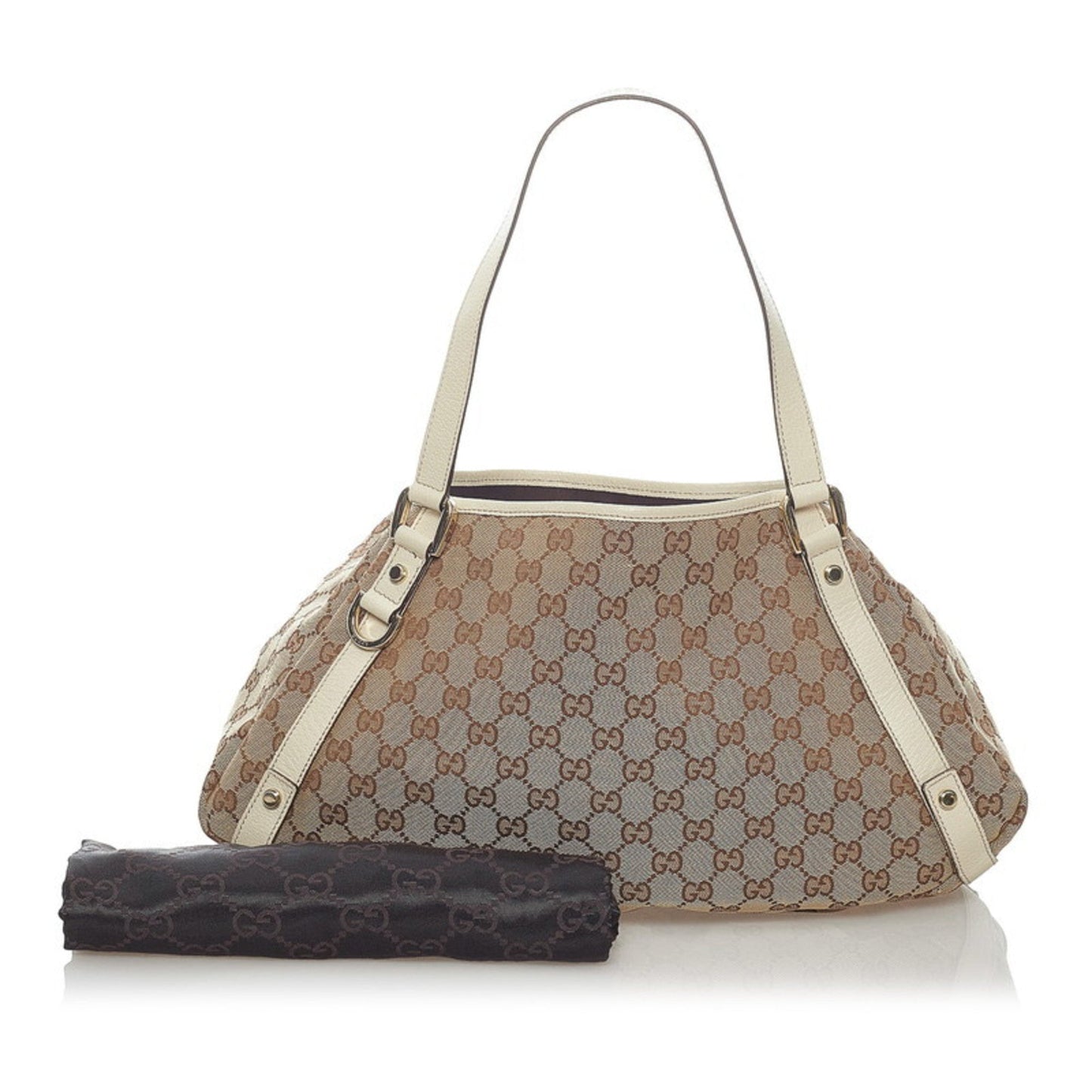 Gucci GG Canvas Tote Bag 130736 Brown White Leather Ladies GUCCI