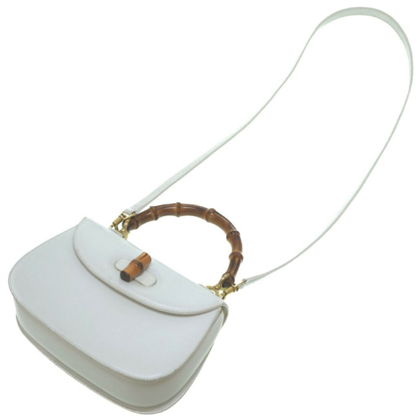 GUCCI bamboo shoulder handbag leather white strap