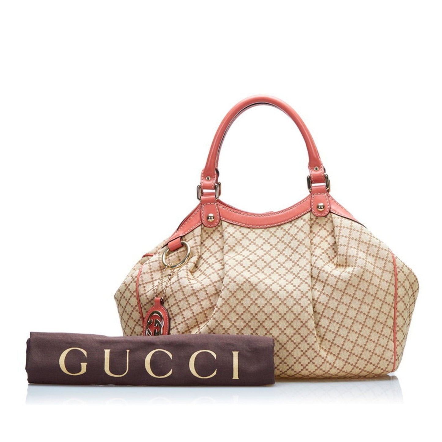 Gucci Diamante Suki Handbag Tote Bag 211944 Beige Pink Canvas Leather Ladies Gucci