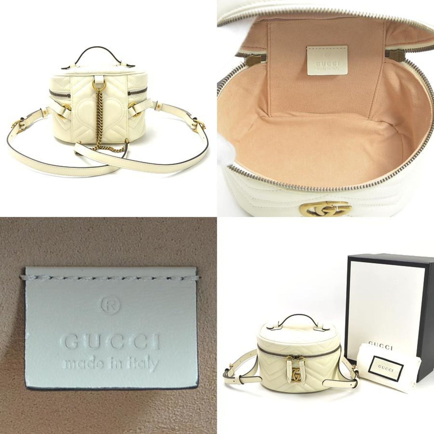 Gucci Handbag Backpack GG Marmont Quilted Leather Mini Bianco Calf Ladies 598594
