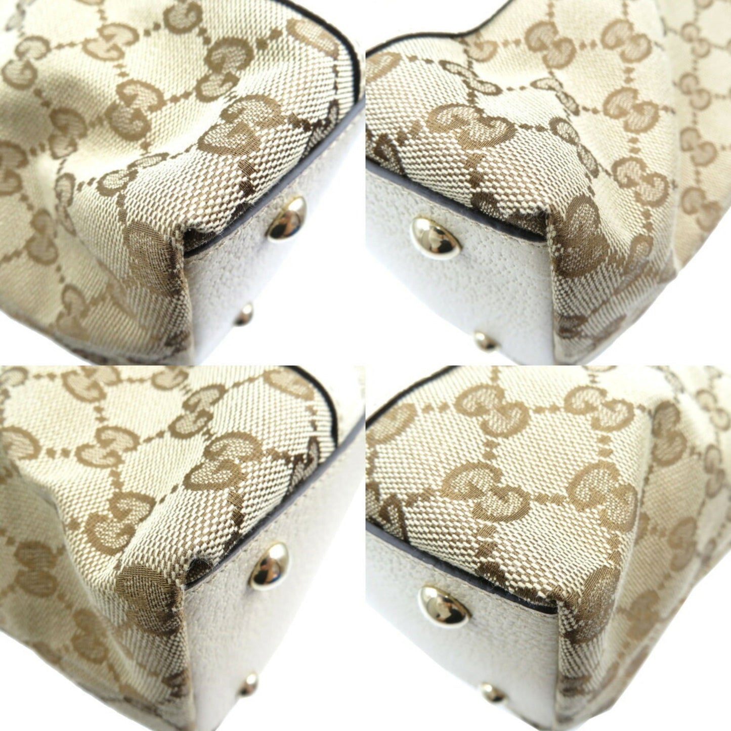 Gucci Abbey Line 141470 GG Canvas Leather Beige Tote Bag