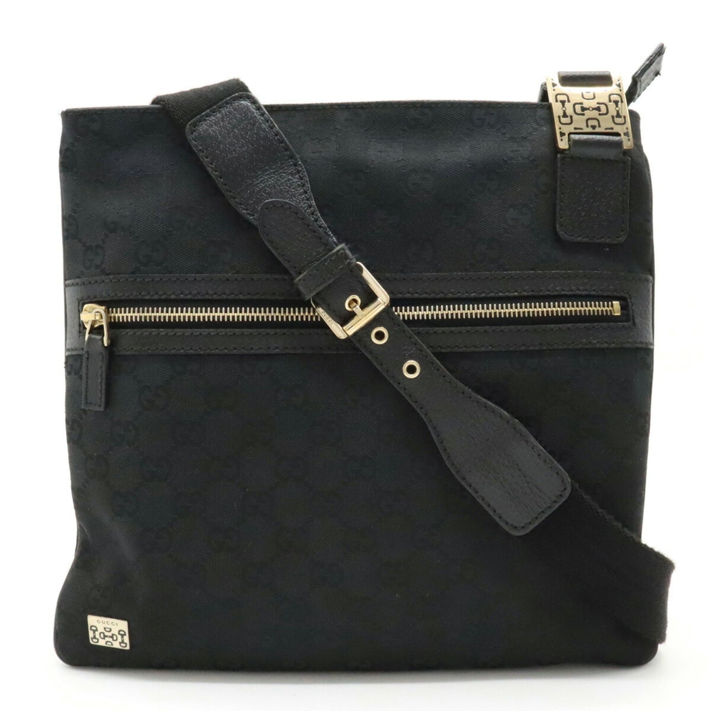 GUCCI GG Canvas Horsebit Shoulder Bag Leather Black 145809