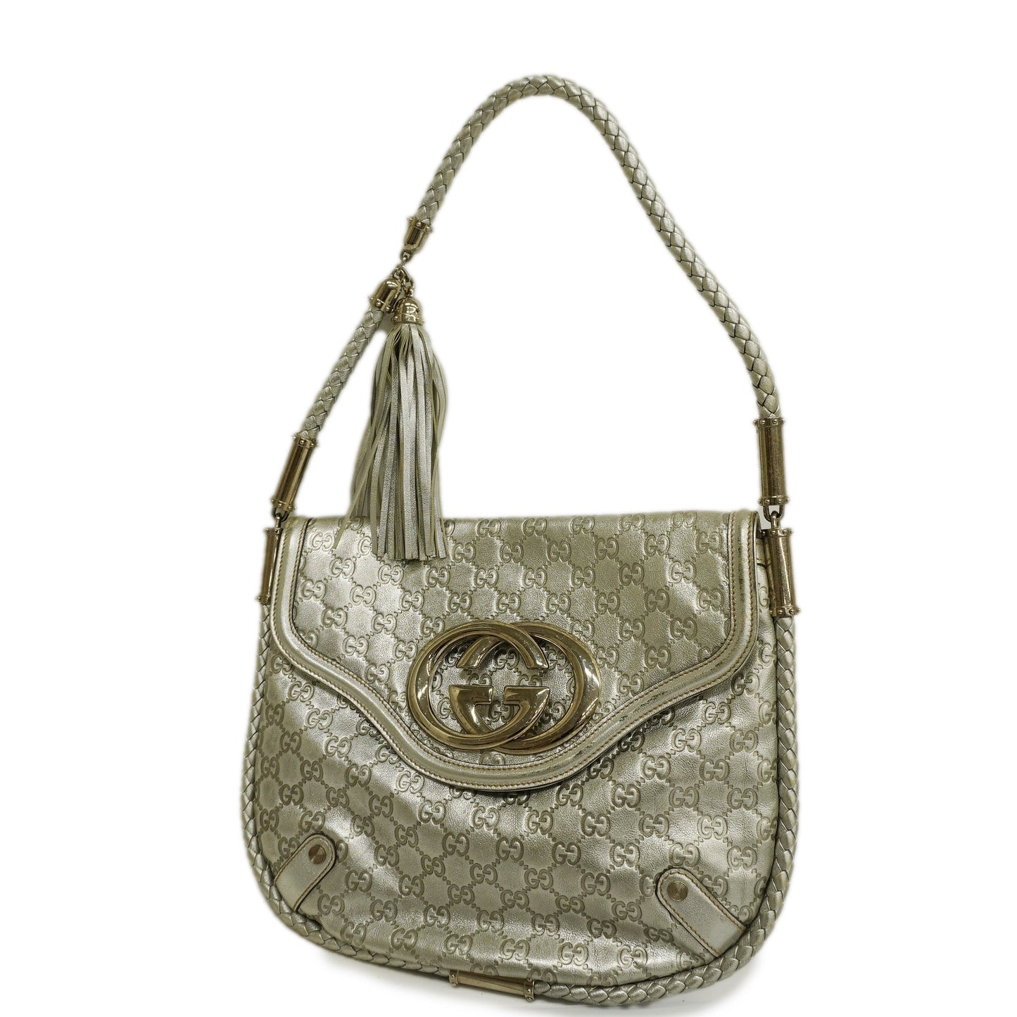 Gucci Interlocking G167732 Women's Leather Shoulder Bag Silver
