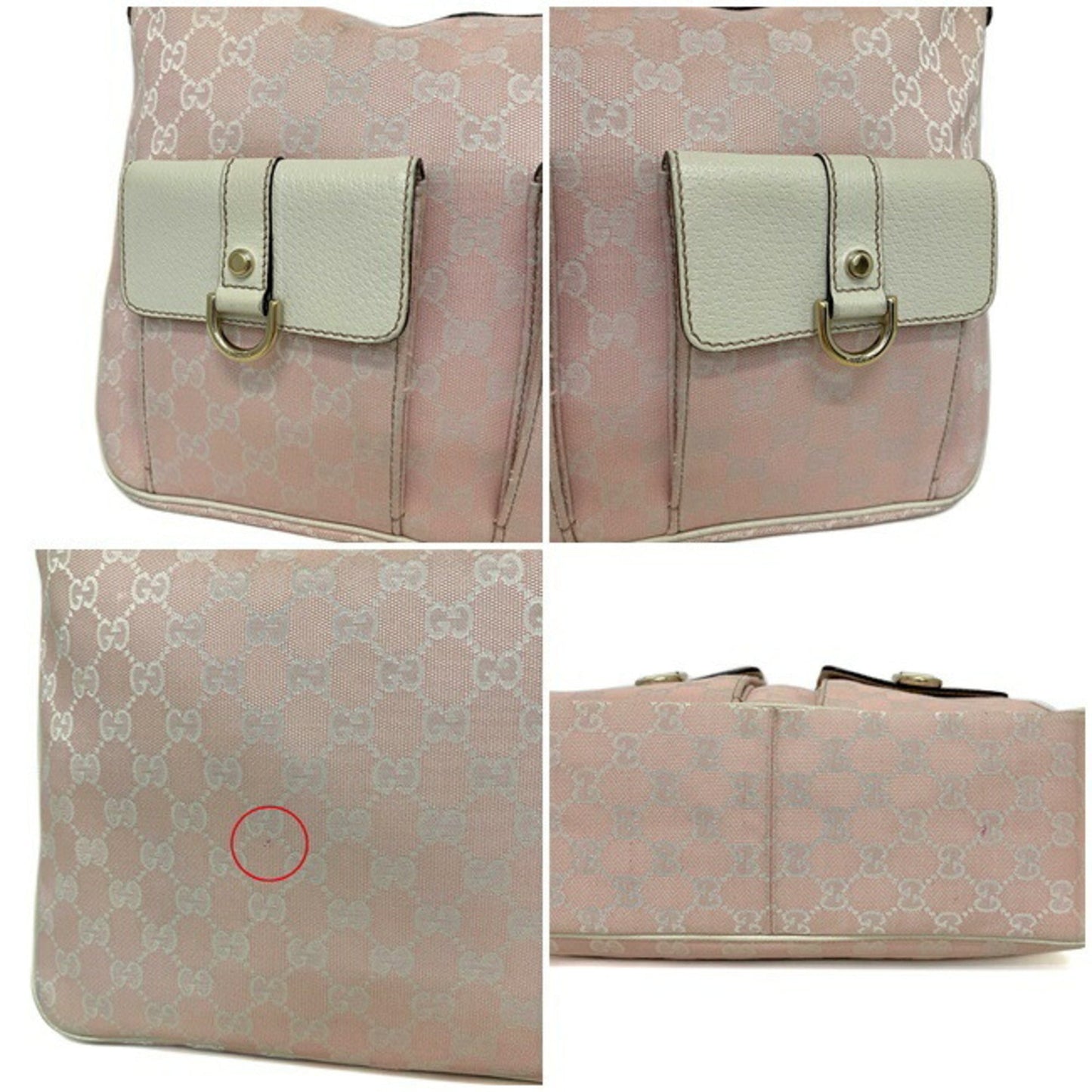 Gucci Bag Pink White Abbey 153025 Canvas Leather GUCCI Ladies GG