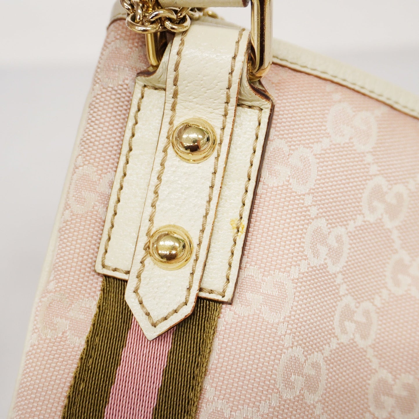 Gucci Sherry Line 144388 Women's GG Canvas,Leather Shoulder Bag Ivory,Pink