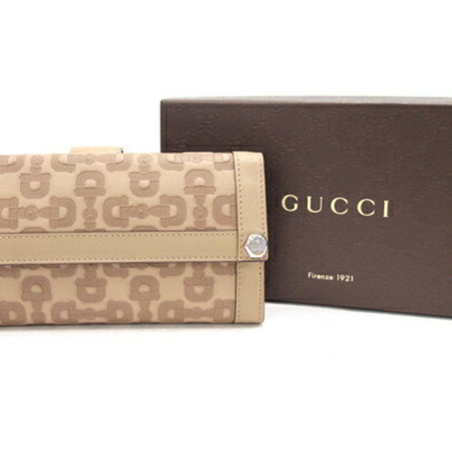GUCCI W Long Wallet Horsebit 231839 Beige Leather Jackie Ladies