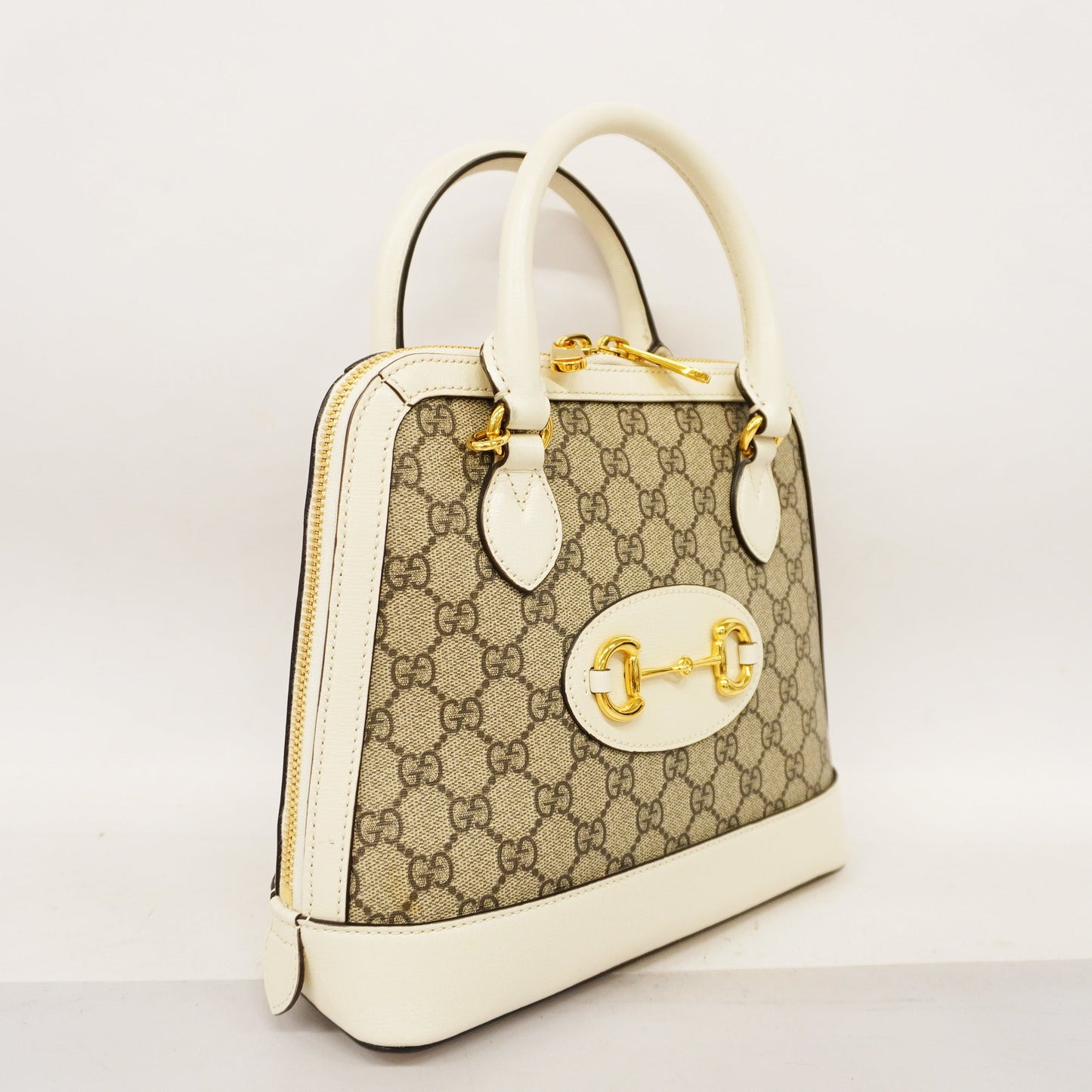GUCCIAuth Horsebit 2way Bag 621220 GG Supreme Beige,White