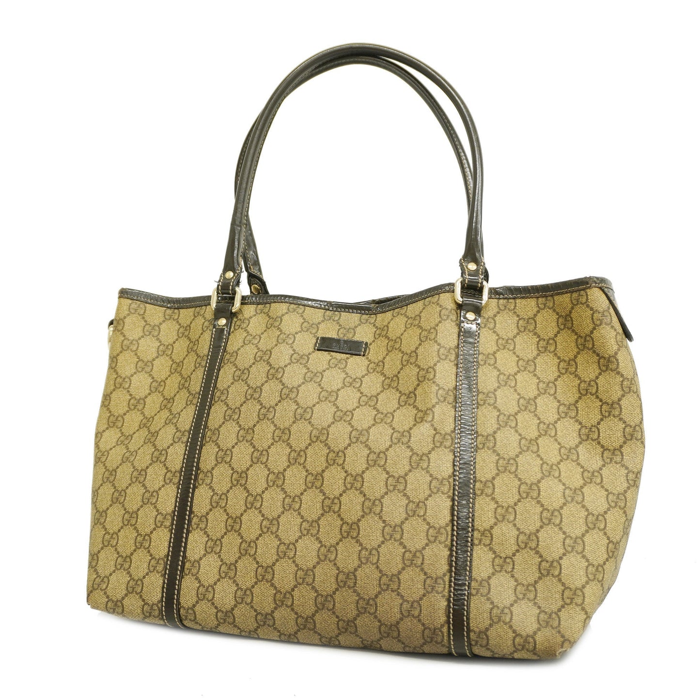 GUCCI GG Supreme 197953 Women's Leather Tote Bag Beige,Dark Brown