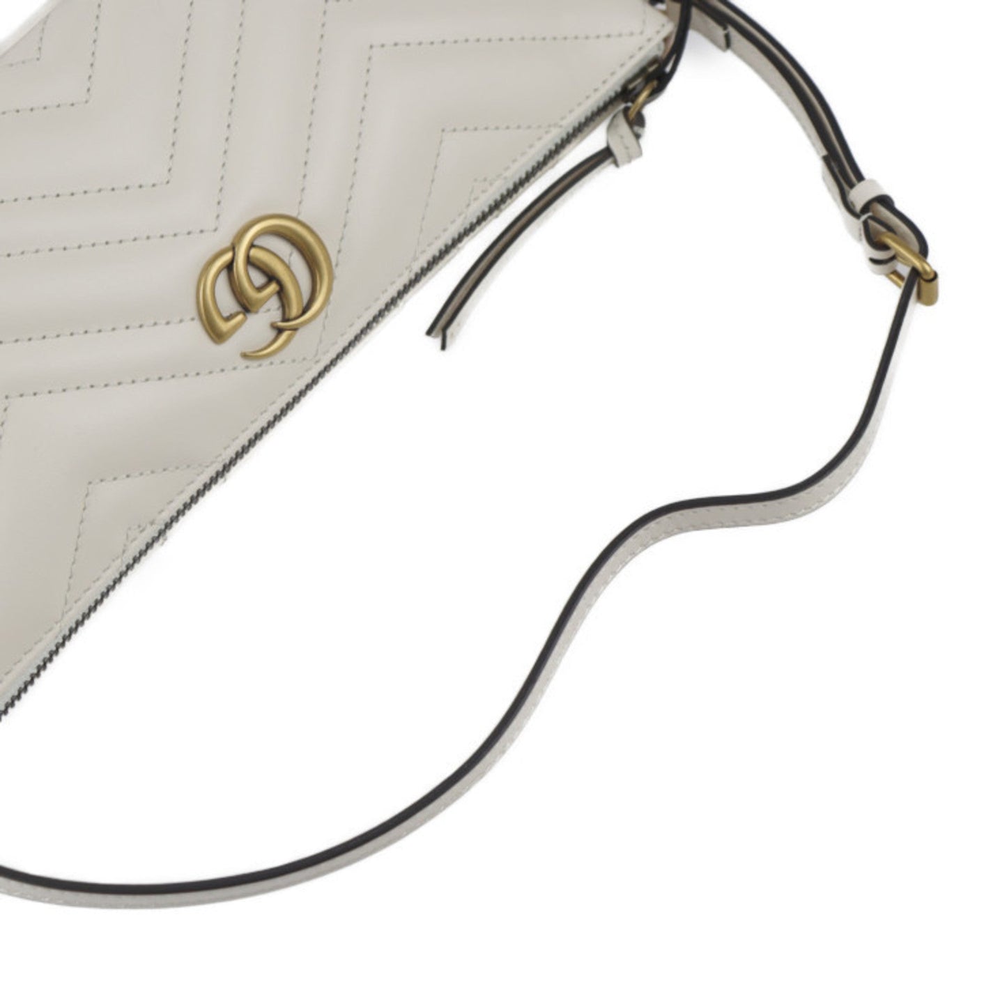 GUCCI GG Marmont Shoulder Bag 739166 White Ivory Gold Hardware Quilted Handbag