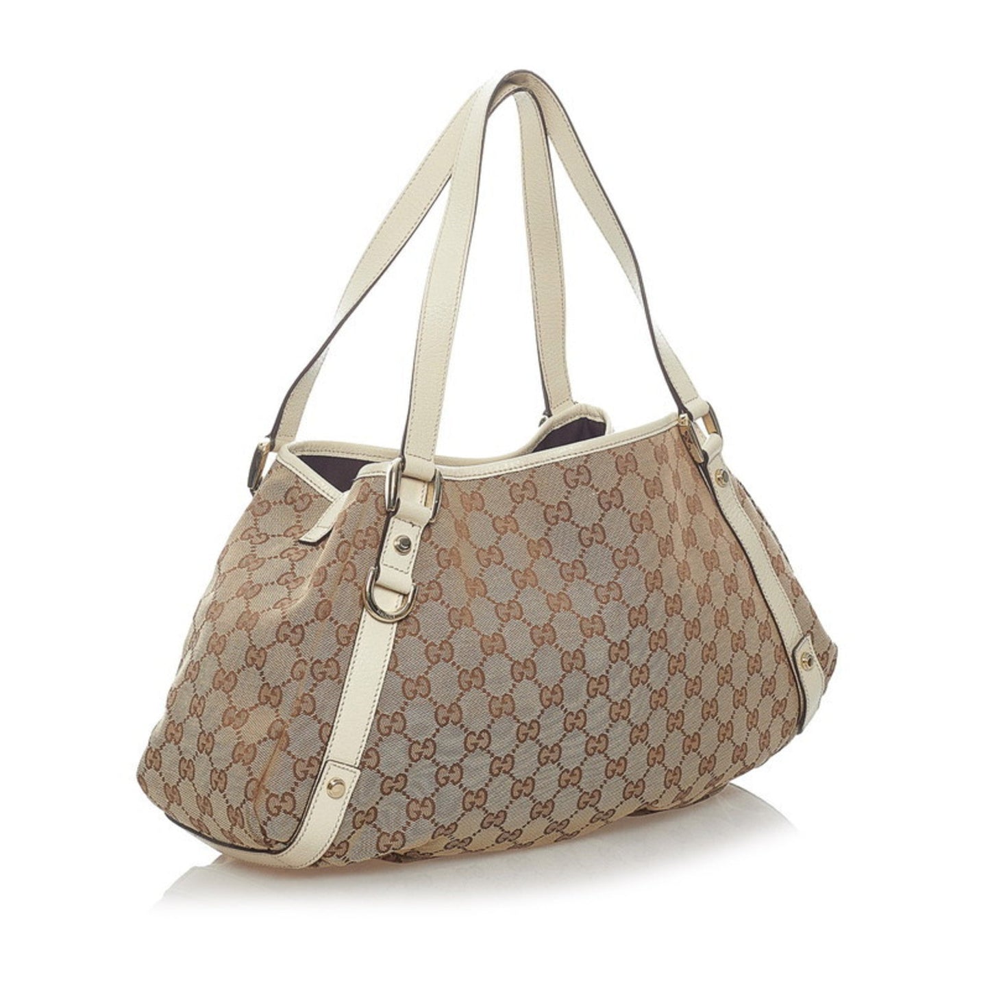 Gucci GG Canvas Tote Bag 130736 Brown White Leather Ladies GUCCI