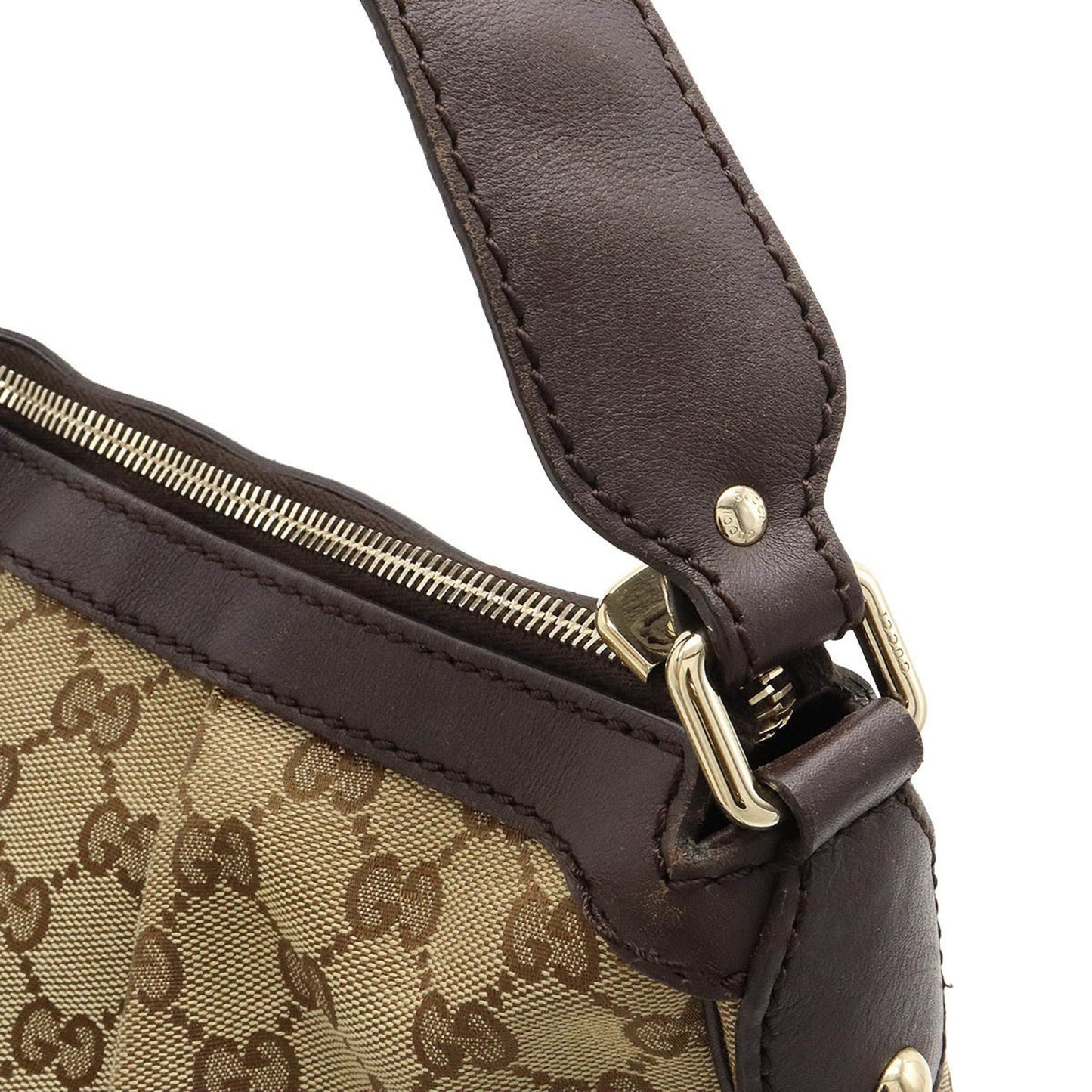GUCCI Sookie GG Canvas Shoulder Bag Leather Khaki Beige Dark Brown 232955