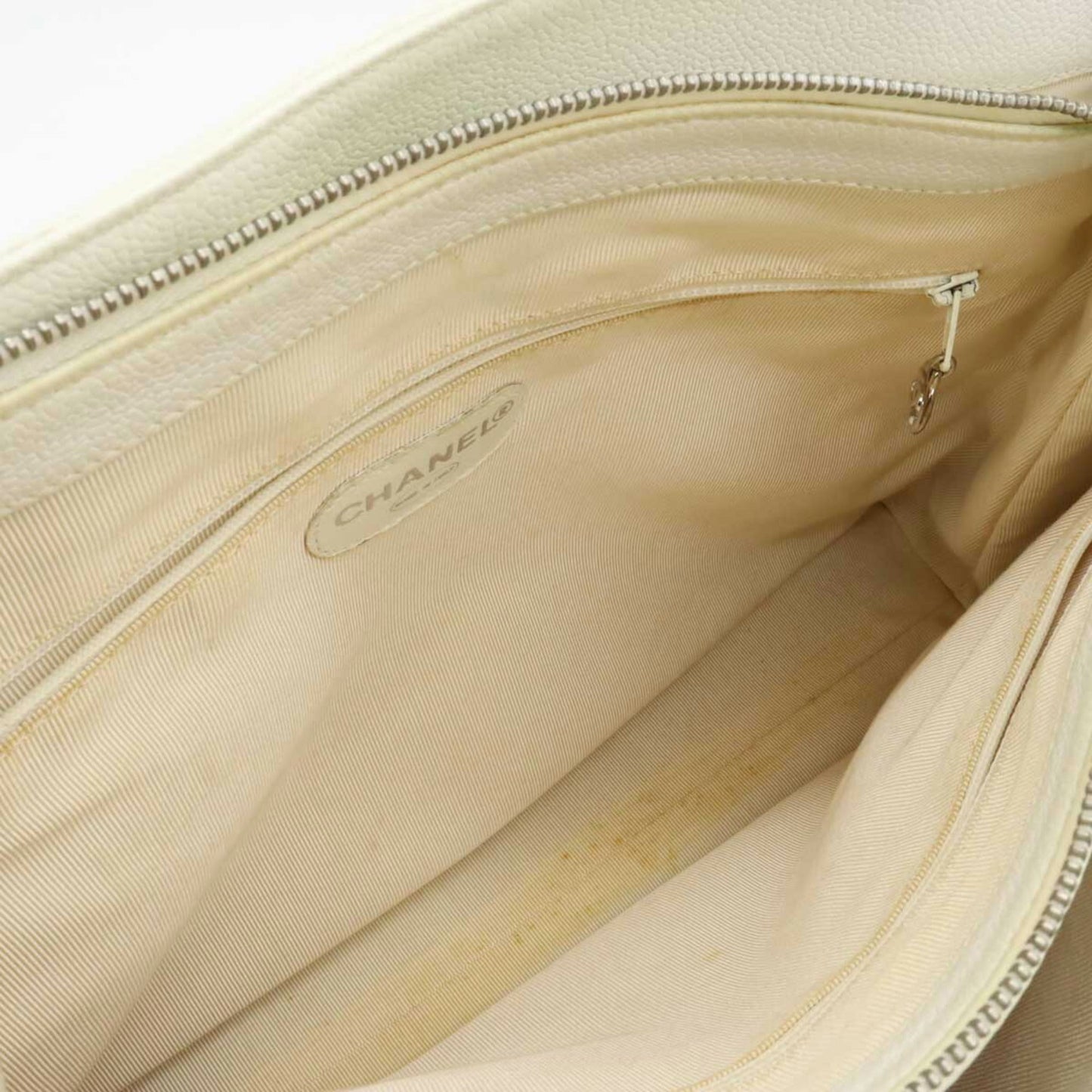 CHANEL tote bag shoulder caviar skin leather white