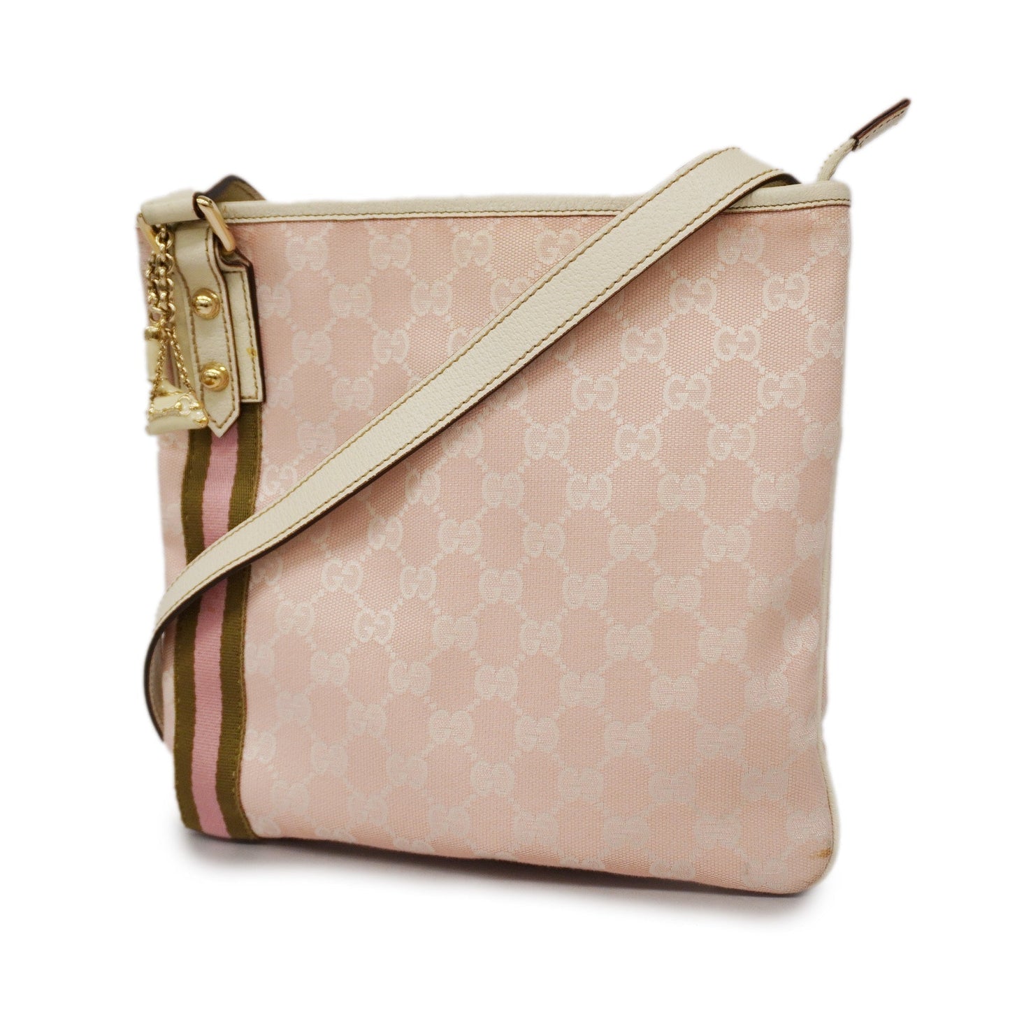 Gucci Sherry Line 144388 Women's GG Canvas,Leather Shoulder Bag Ivory,Pink