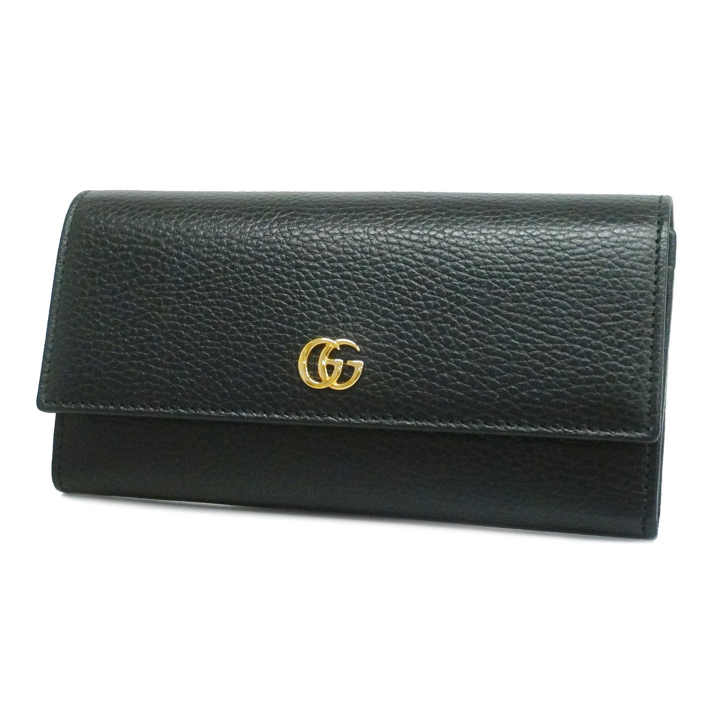 GUCCIAuth GG Marmont Gold Hardware 456116 Women's Leather Long Wallet Black