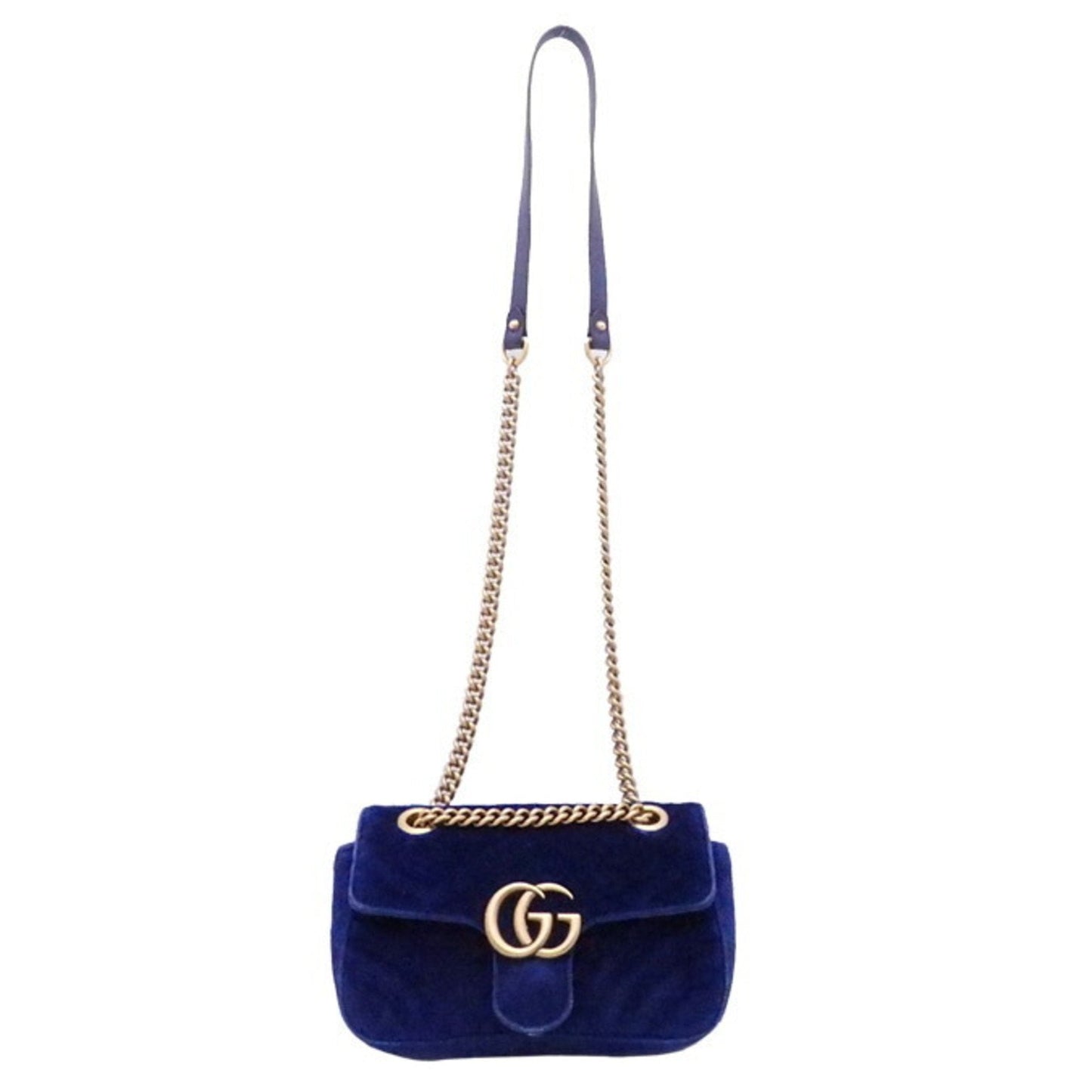 Gucci Crossbody Shoulder Bag GG Marmont Blue Velor x Gold Hardware Women's 446744