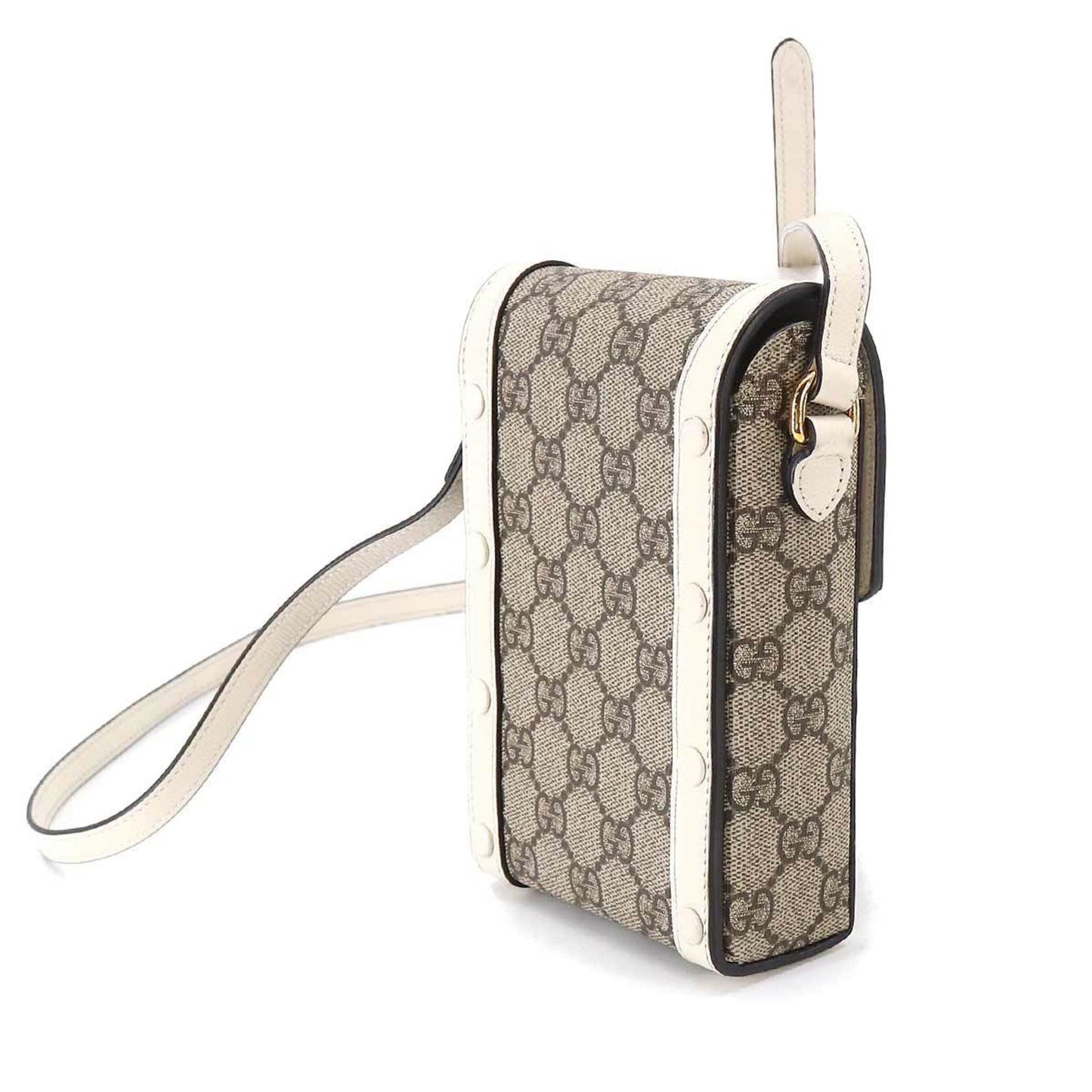 GUCCI Horsebit 1955 Mini Shoulder Bag GG Supreme Leather White Beige 625615